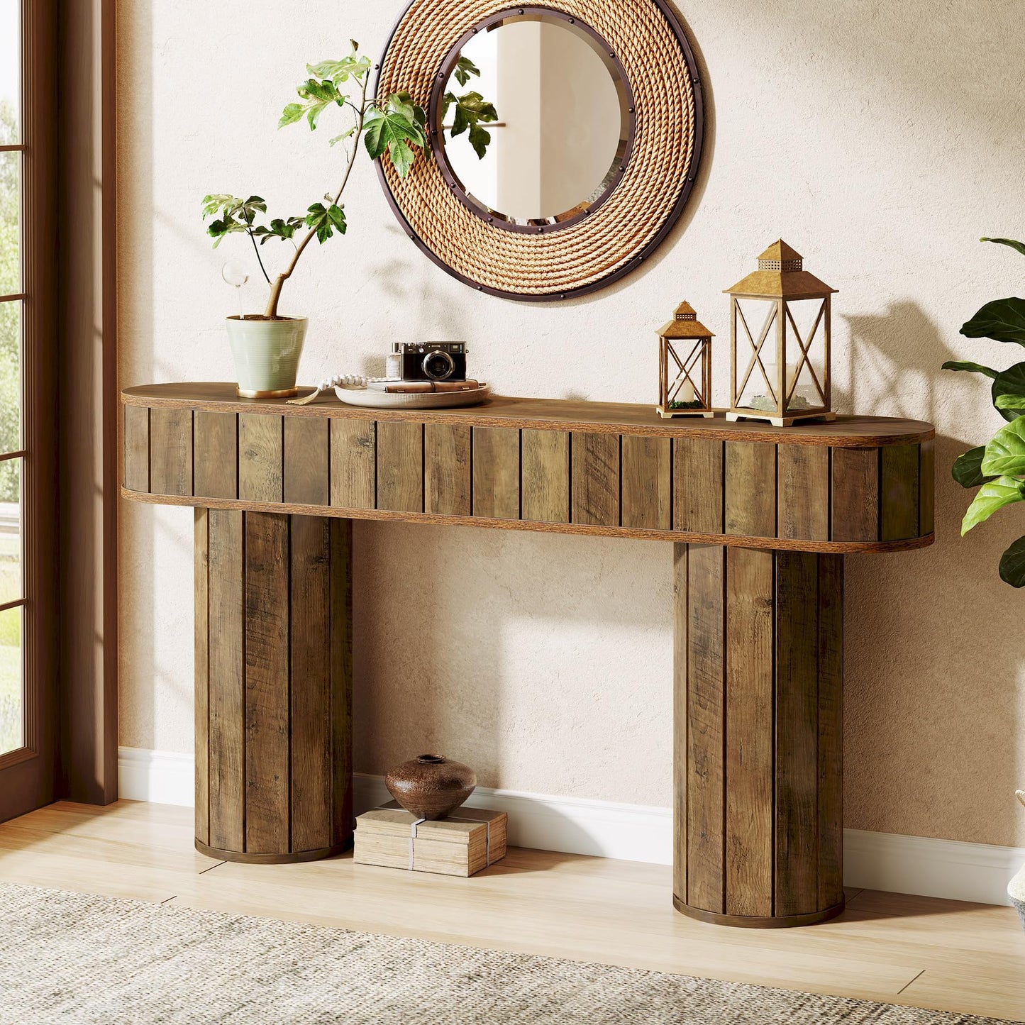Tribesigns Farmhouse Console Table for Entryway, 63-Inch Long Sofa Table Behind Couch for Hallway, Living Room, Entrance, Rustic Brown