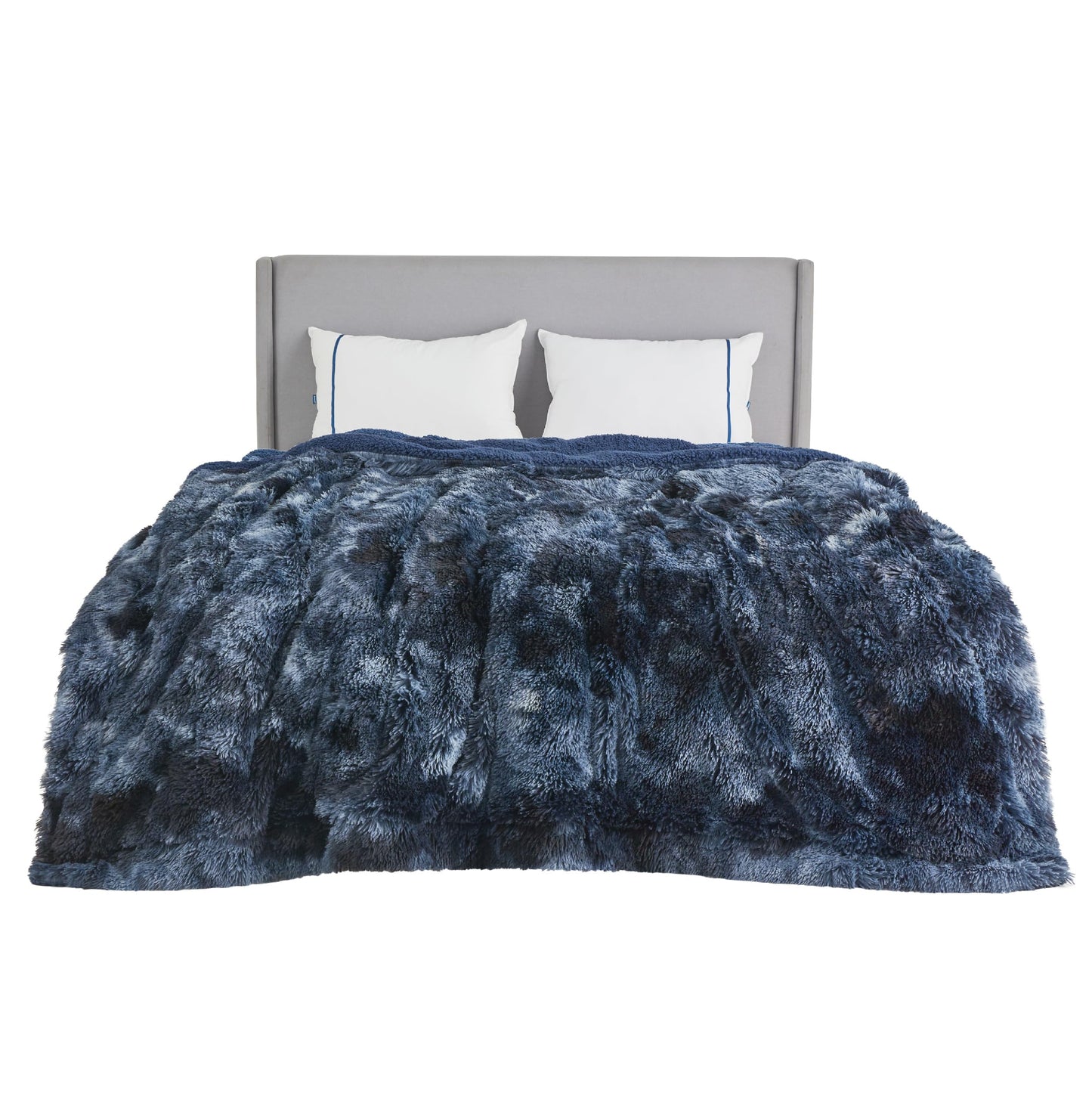 Bedsure Fluffy Tie Dye Navy Blue King Size Blanket for Bed, Thick Soft Sherpa Faux Fur Fleece Bedding Fuzzy Plush Winter Warm Heavy Oversize Large King Blanket, Cozy Blue Gifts for Men Women, 108x90