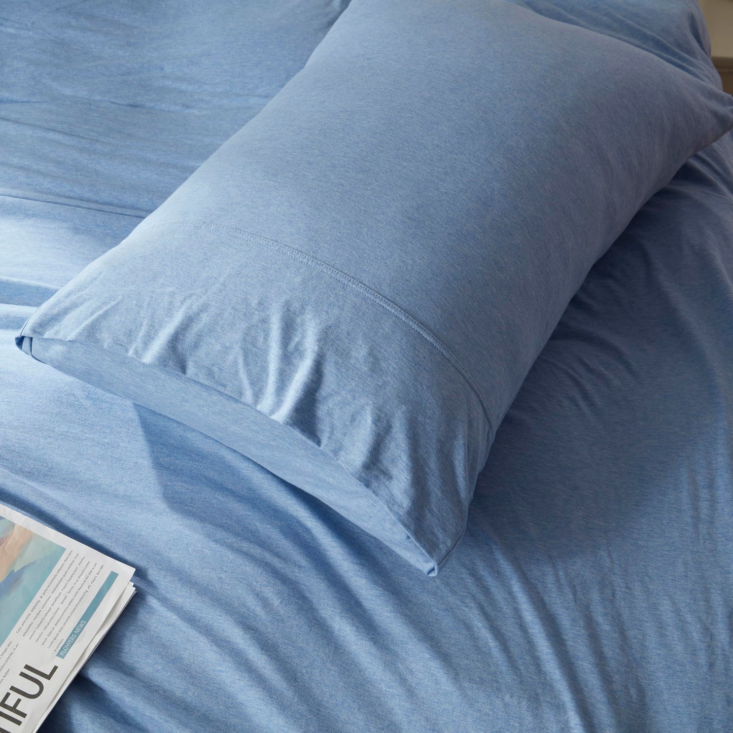 Household 100% Jersey Cotton Pillowcase 20”x36”-Light Weight, Comfortable, Super Soft Pillow Case with Envelope Closure Set of 2 (Beige Blue, King Size Pillowcase)