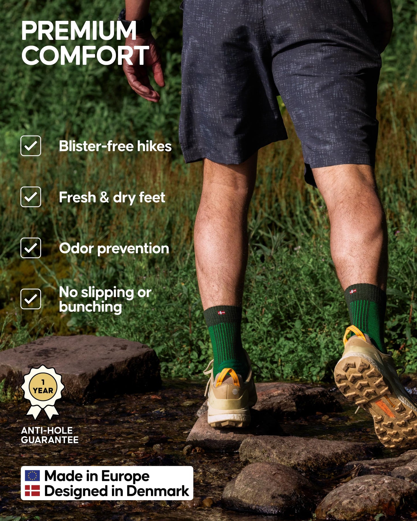 DANISH ENDURANCE Merino Wool Light Hiking Socks, Cushioned & Moisture Wicking Hiking Socks, Men, Women & Kids, 3 Pack