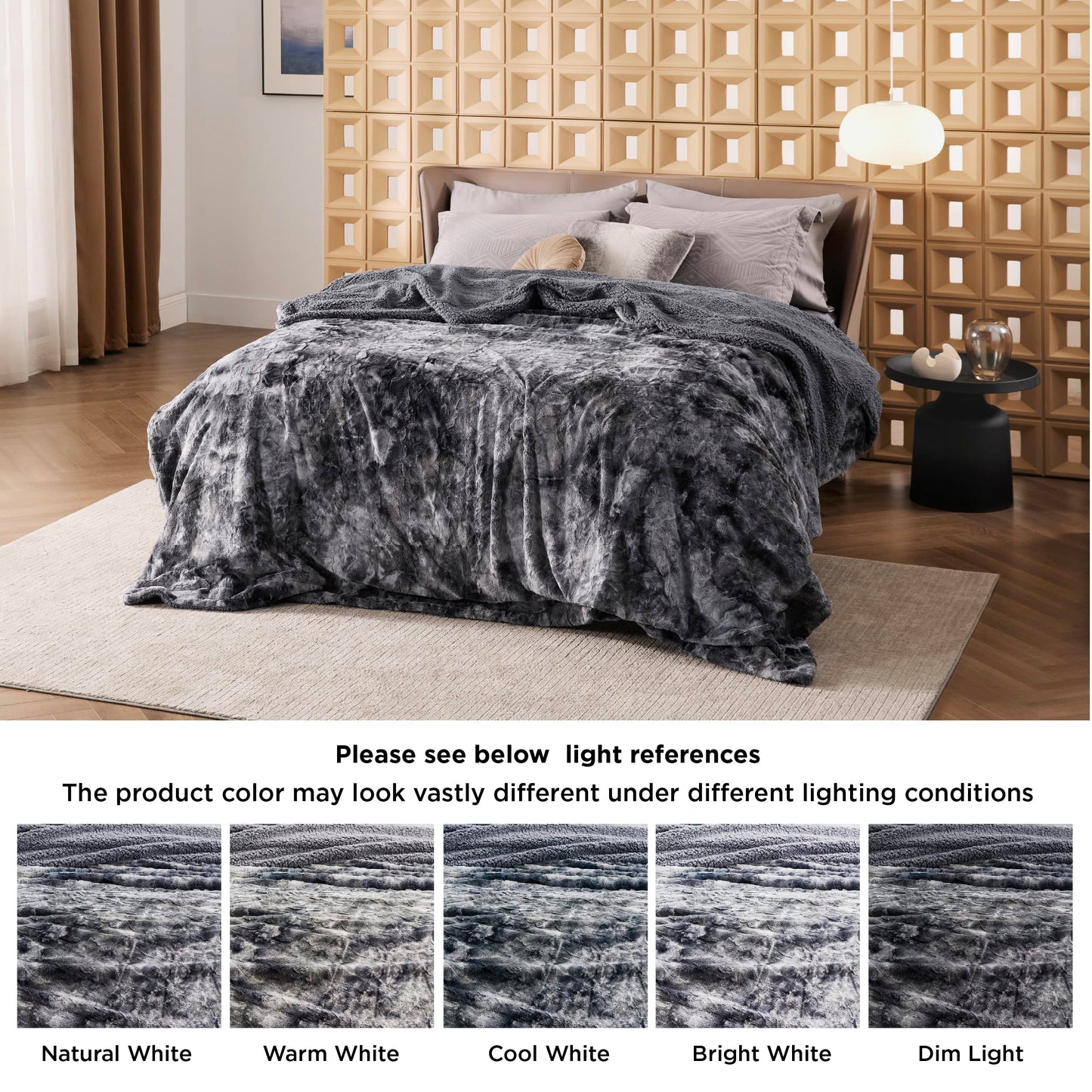 Bedsure Sherpa Fluffy Blanket King Size for Bed - Fleece Soft and Cozy Throw for Women, Plush & Fuzzy Faux Fur Blanket for Couch, Sofa and Decor, Tie Dye Design, Grey, 108x90 Inches