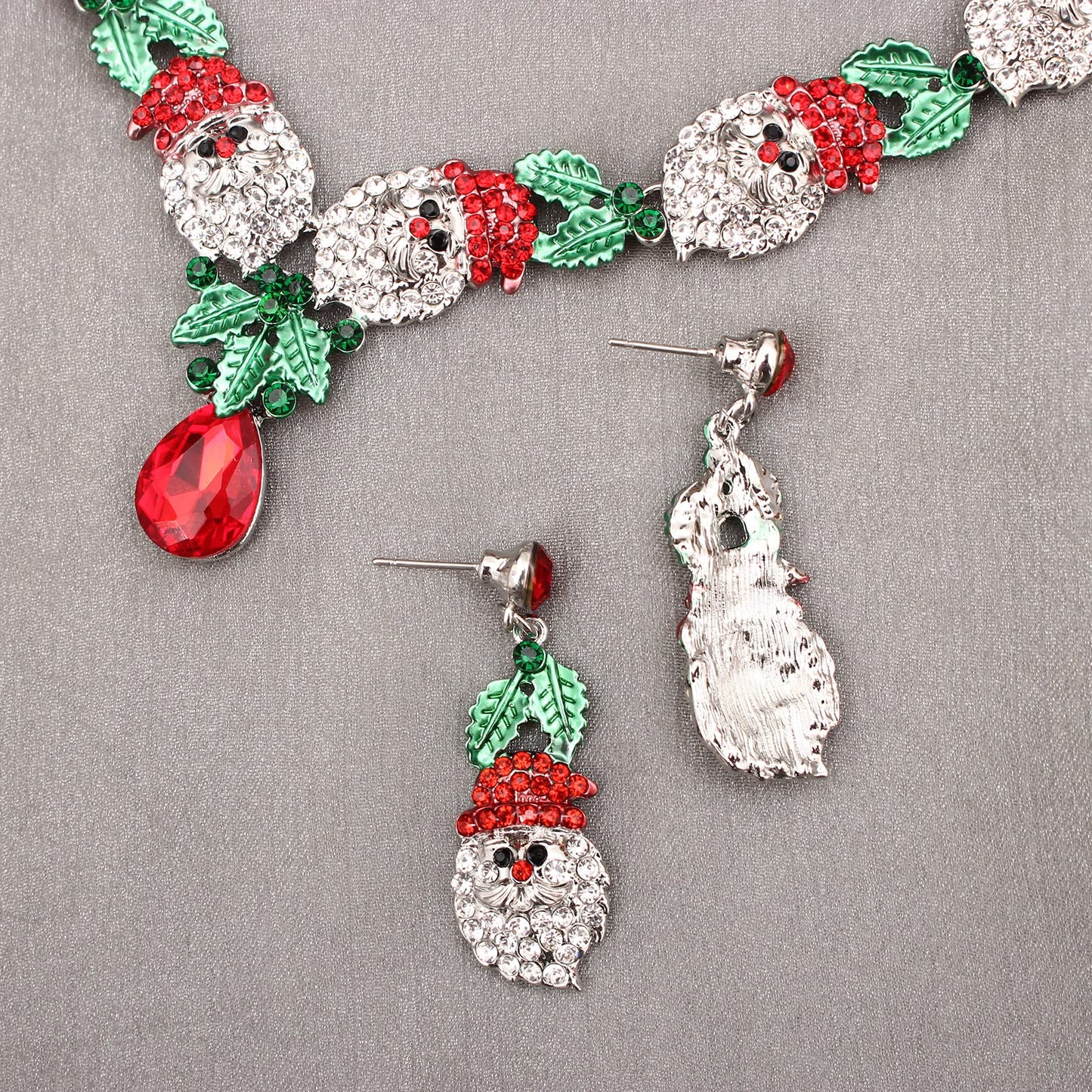 QYJ 2 Pcs/Set Fashion Statement Bib Santa Claus Christmas Necklace Dangle Earring Costume Jewelry Set for Christmas Party Xmas Gift for Women(Style1-Gold Plated)
