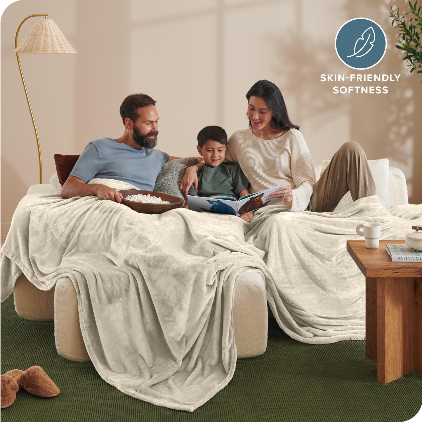 Bare Home Giant Fleece Blanket - Oyster - Lightweight, Ultra Soft & Warm for Bed, Sofa, Couch, Movie Night, Camping & Travel - Microplush