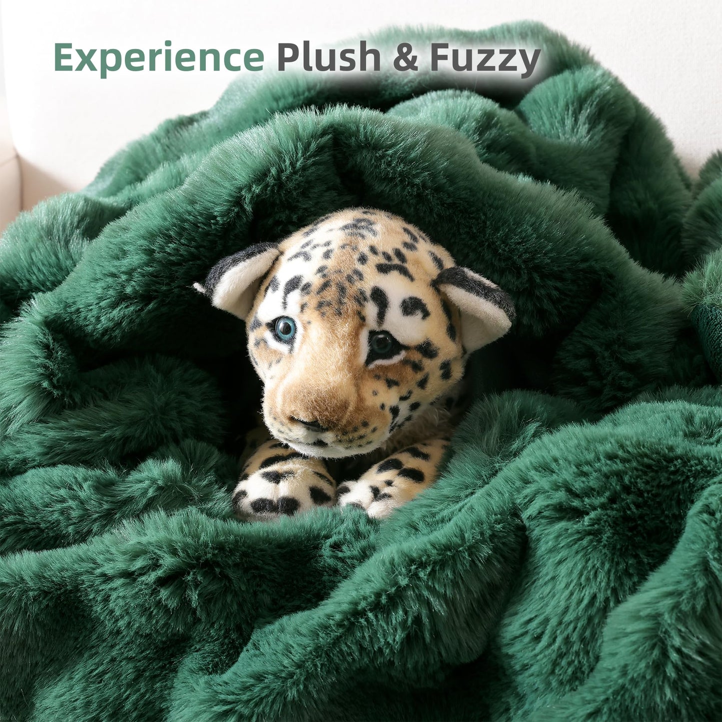 Smoofy Faux Fur Throw Blanket for Couch – Dark Green Fluffy Cozy Rabbit Fleece, Plush Soft Bubble Blanket for Sofa & Bed, for Mom, Warm Fuzzy Home Room Decor Throw 50" x 60"