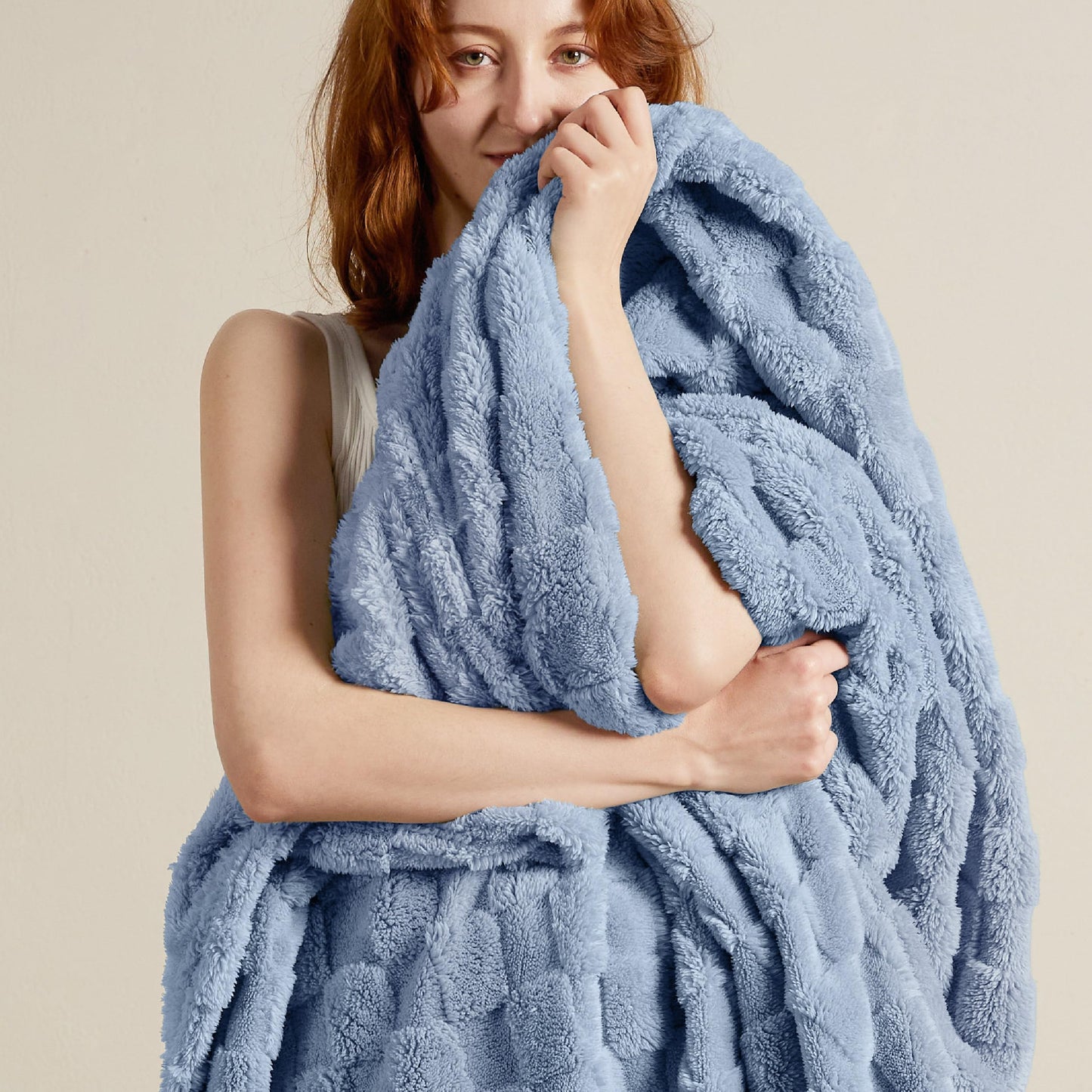 Bedsure Ashley Blue Fleece Blanket for Couch - Super Soft Cozy King Blankets for Women, Cute Small Throws for Girls, 108x90 Inches