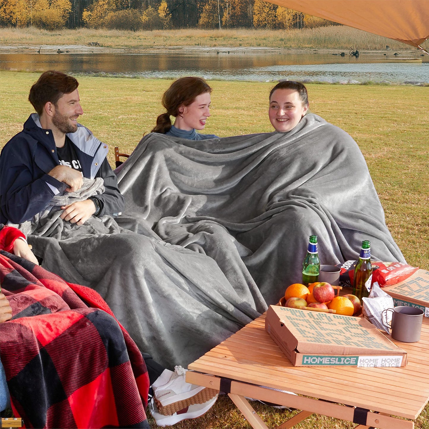Bedsure Oversized King Big Blanket 120"x120" - Extra Large Soft Blankets for Bed, Sofa, Couch, Travel, Camping, Party, Giant Huge Throws, 10'x10', Dark Grey