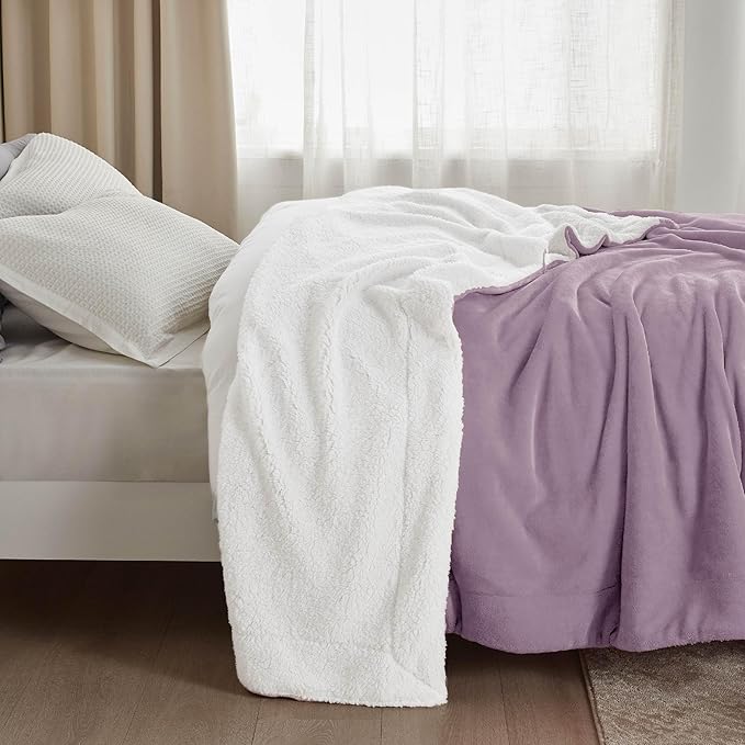 Bedsure Sherpa Fleece Throw Blanket Twin Size for Couch - Thick and Warm, Soft Fuzzy Plush Twin Blanket for Winter, Sea Fog Purple, 60x80 Inches