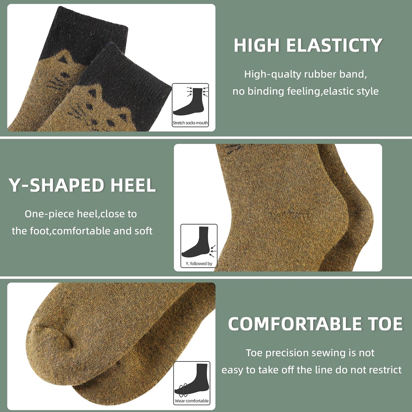 Velice Women Wool Socks Thick Thermal Hiking Warm Winter Crew Cushion Cozy Work Boot Socks 5 Pairs(Cat)