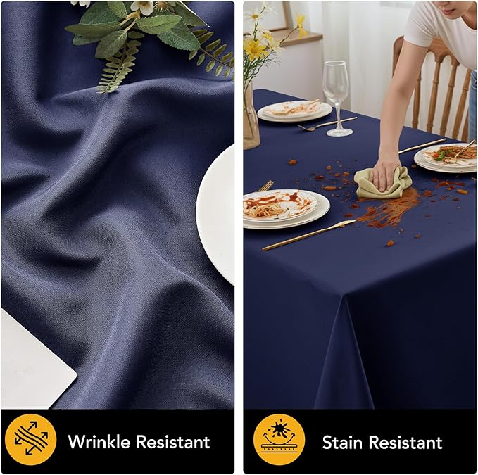 10-Pack Navy Blue Tablecloths for Rectangle Tables, 60 x 120 Inches, Stain-Resistant Polyester Fabric for 6 Foot Tables - Washable Table Covers for Weddings, Birthday Parties, Events