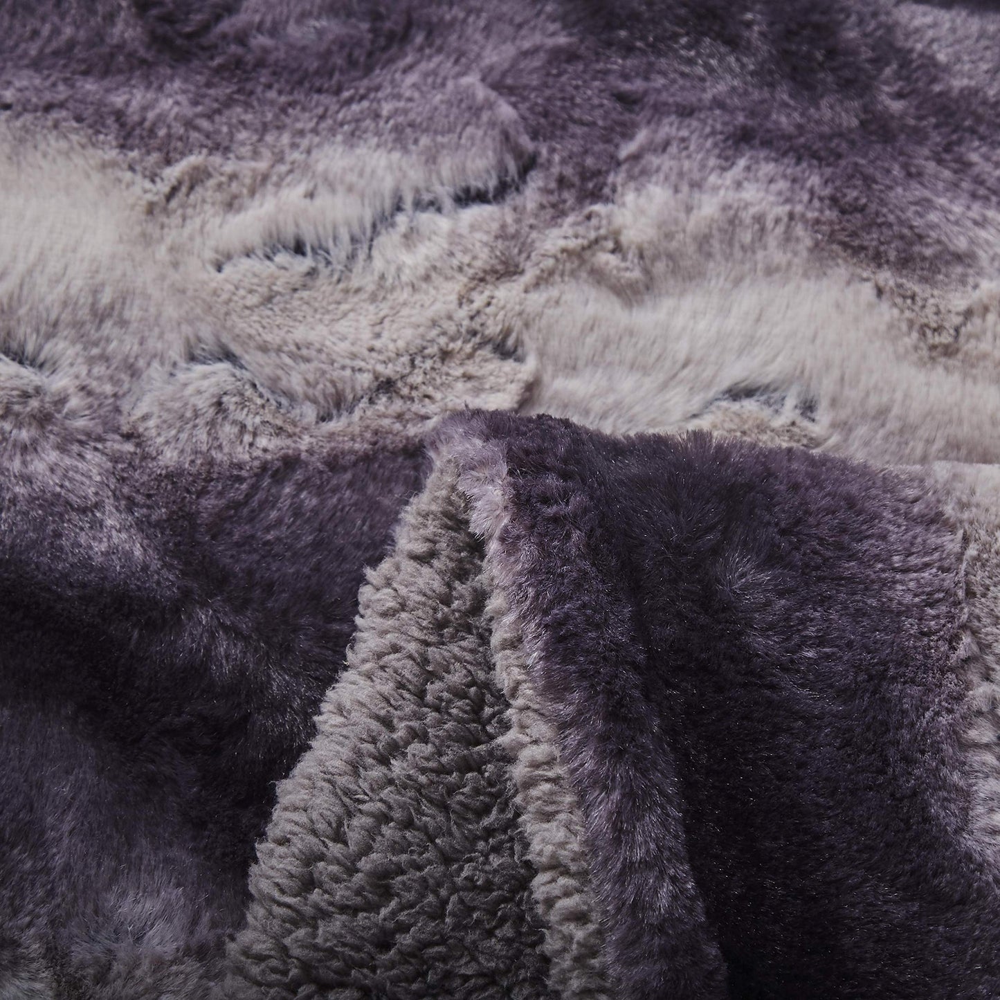 Tache Faux Fur Throw Blanket Charcoal Black 50 x 60 Inch Plush Super Soft Striped Fluffy Faux Fur Sherpa Lap Throw Blanket