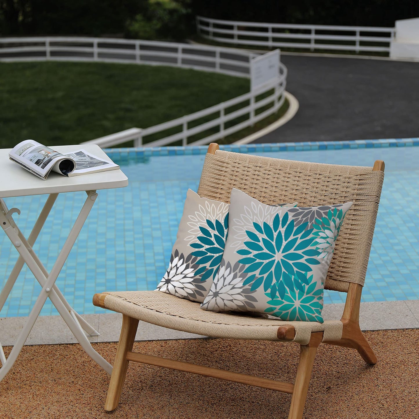 DFXSZ Dark Blue Green Outdoor Pillow Covers 18X18 Inch Set of 2 Spring Teal Flower Pillow Case Outdoor Waterproof Decor for Patio Funiture Garden Polyester Pillow Covers 002D18