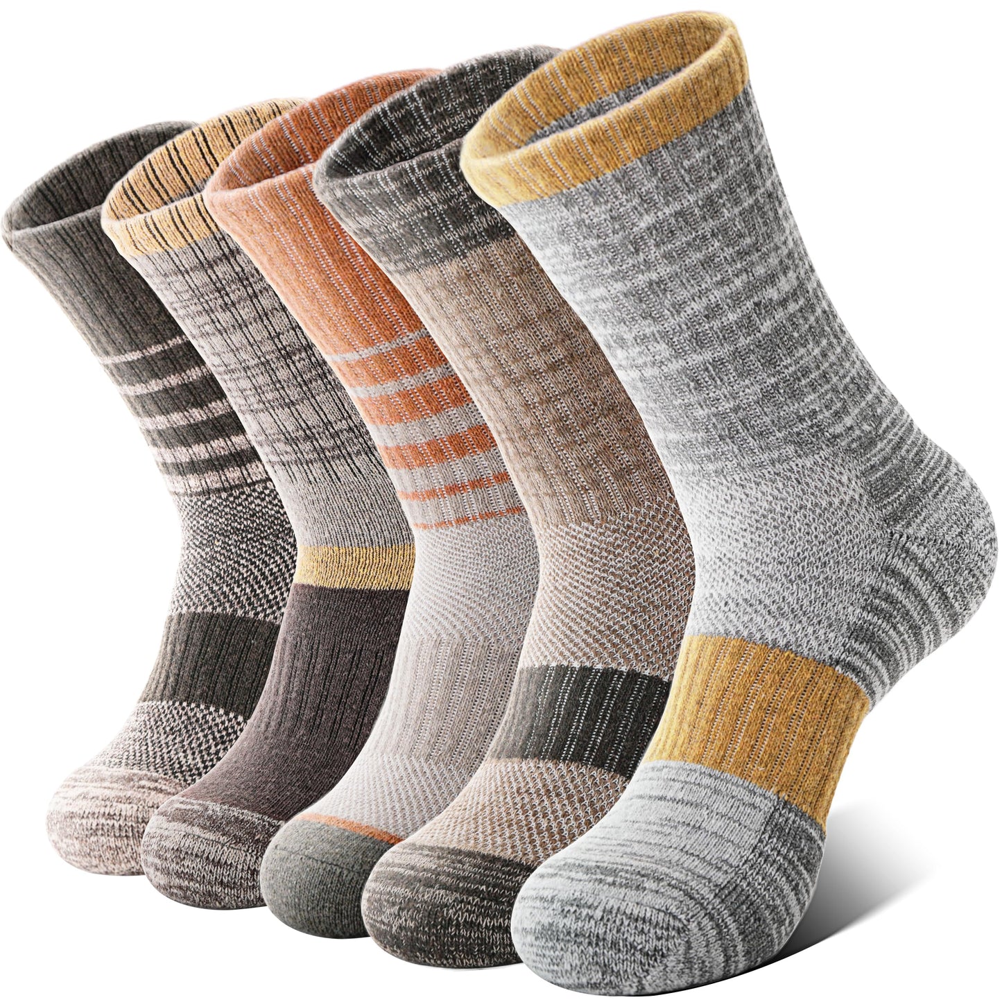 Anlisim Merino Wool Socks for Women Hiking Thermal Warm Winter Boot Work Crew Cushion Ladies Socks 5 Pairs Gift Stocking Stuffers(Yellow Brown,M)