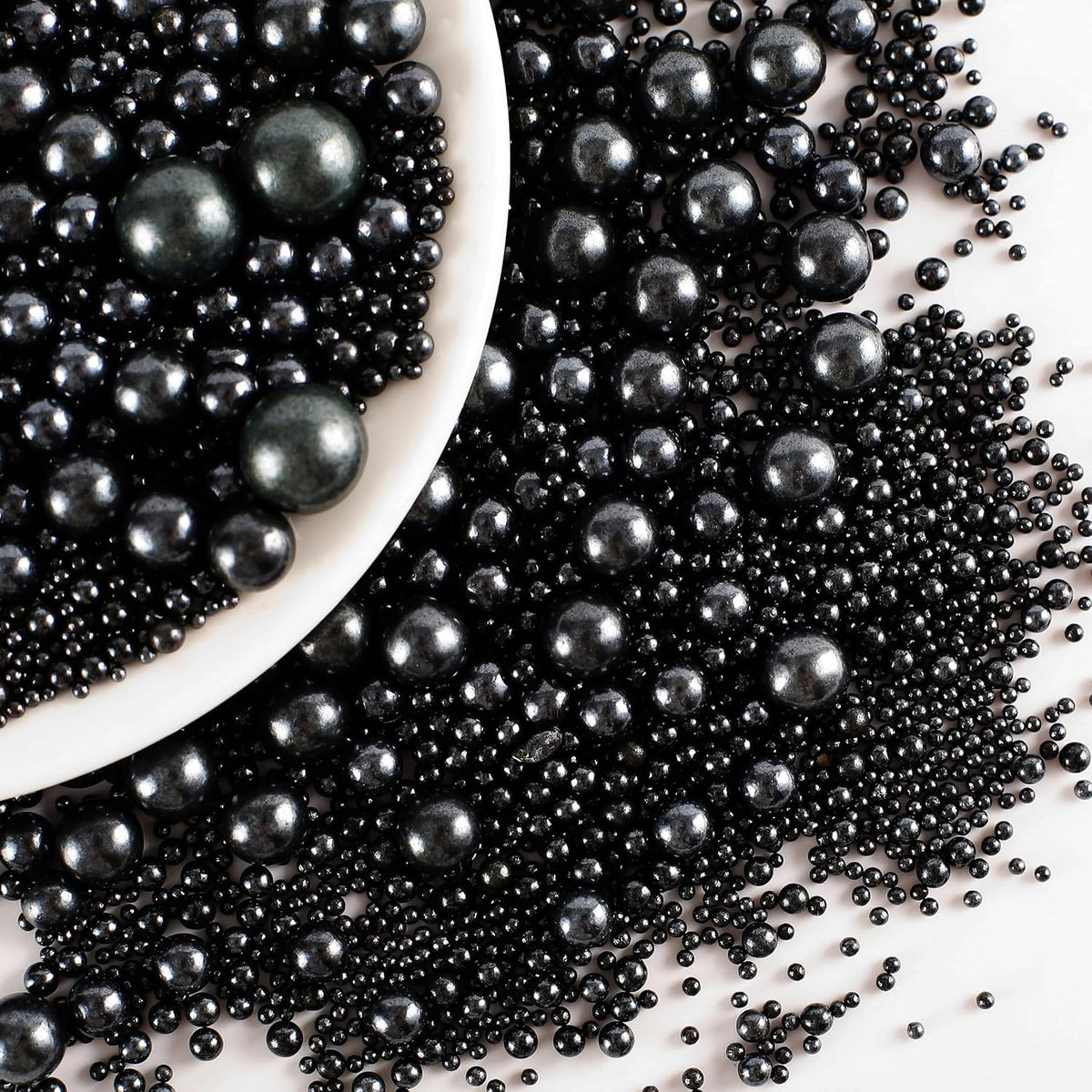 Kasvan Black Pearl Sugar Sprinkles - Edible Candy Pearls 130g/4.58 Oz, Mix Size, Baking Cake Decorations, Ice Cream Toppings and Cookie Decorating, Wedding Party Chirstmas Supplies