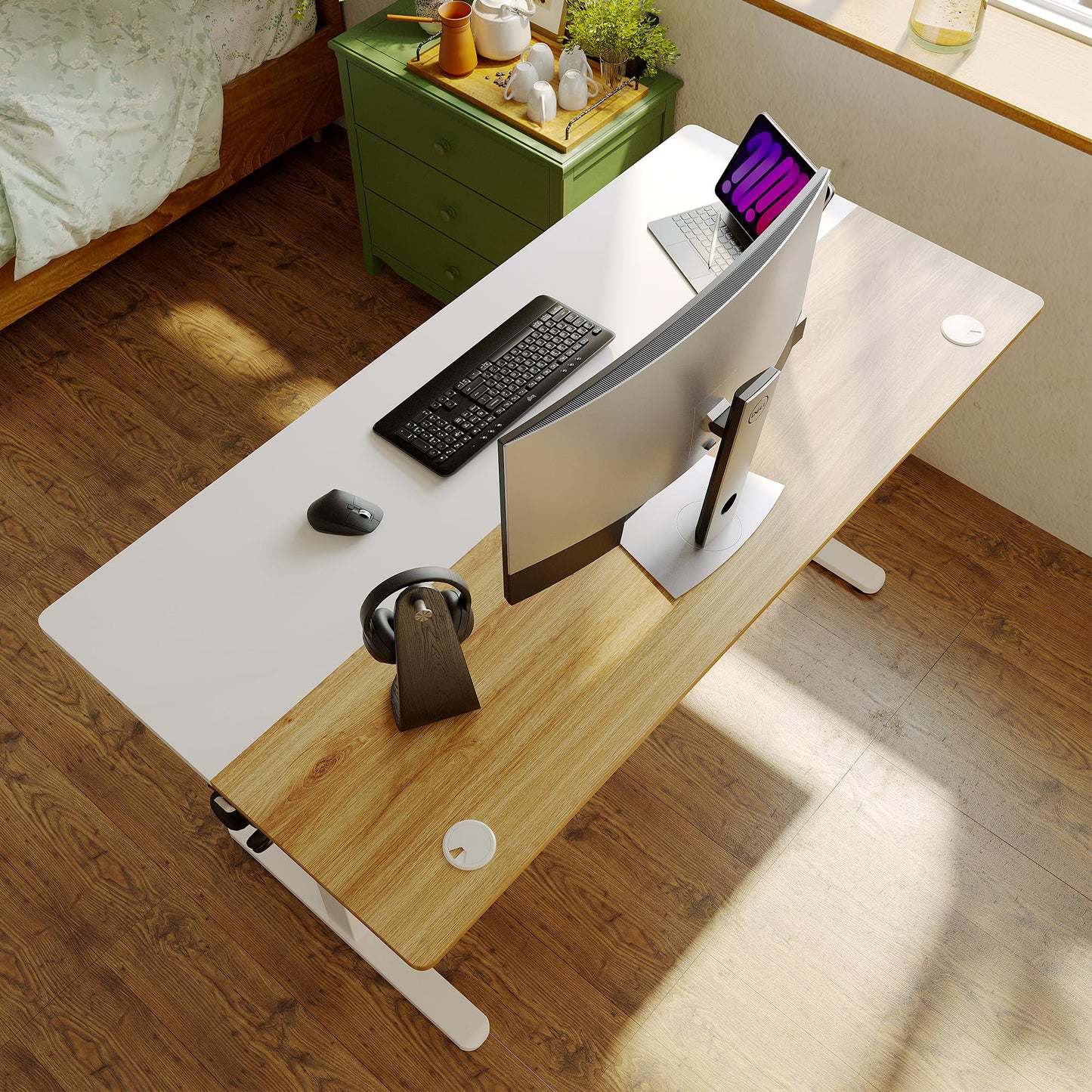 Monomi 47.2 Inch Electric Standing Desk, Height Adjustable Sit Stand Up, Work Home Office Computer PC Desks, Gaming Writing Study Bedroom Rising Table, Nature