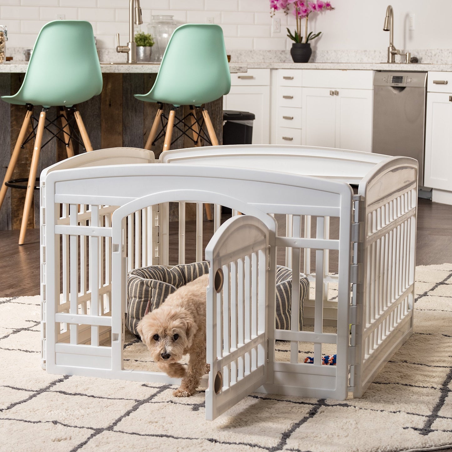 IRIS USA 24" 4-Panel Dog Playpen with Door, 35 x 35 x 24, Puppy Playpen, Dog Play Pen Indoors, Pet Fence, Small Pets, White