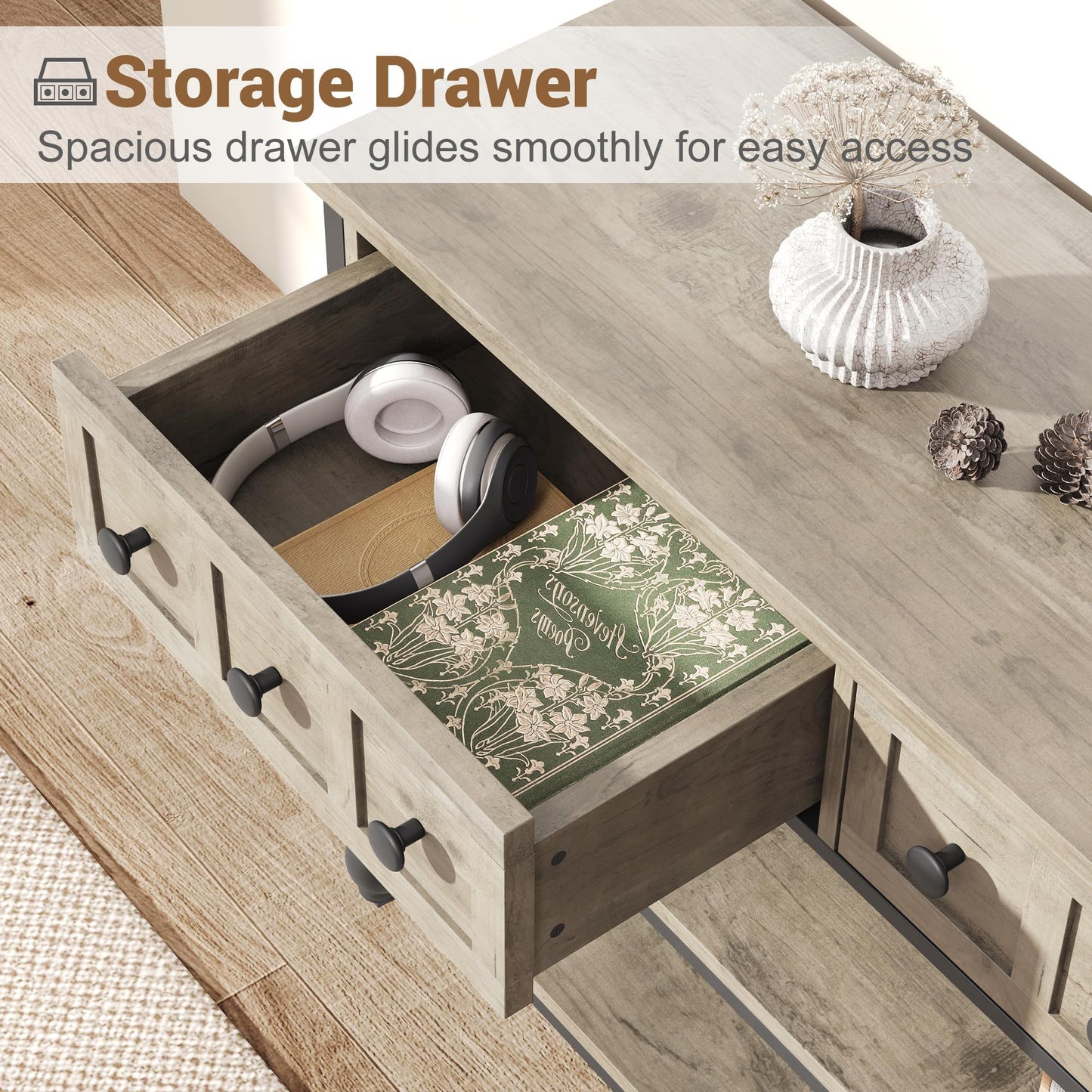 Garvee Console Sofa Table 53", Entryway Table with 3 Drawers, 3 Tier Metal Sofa Table, Open Shelf Behind Couch Table for Hallway, Living Room, Roman Column Design, Grey