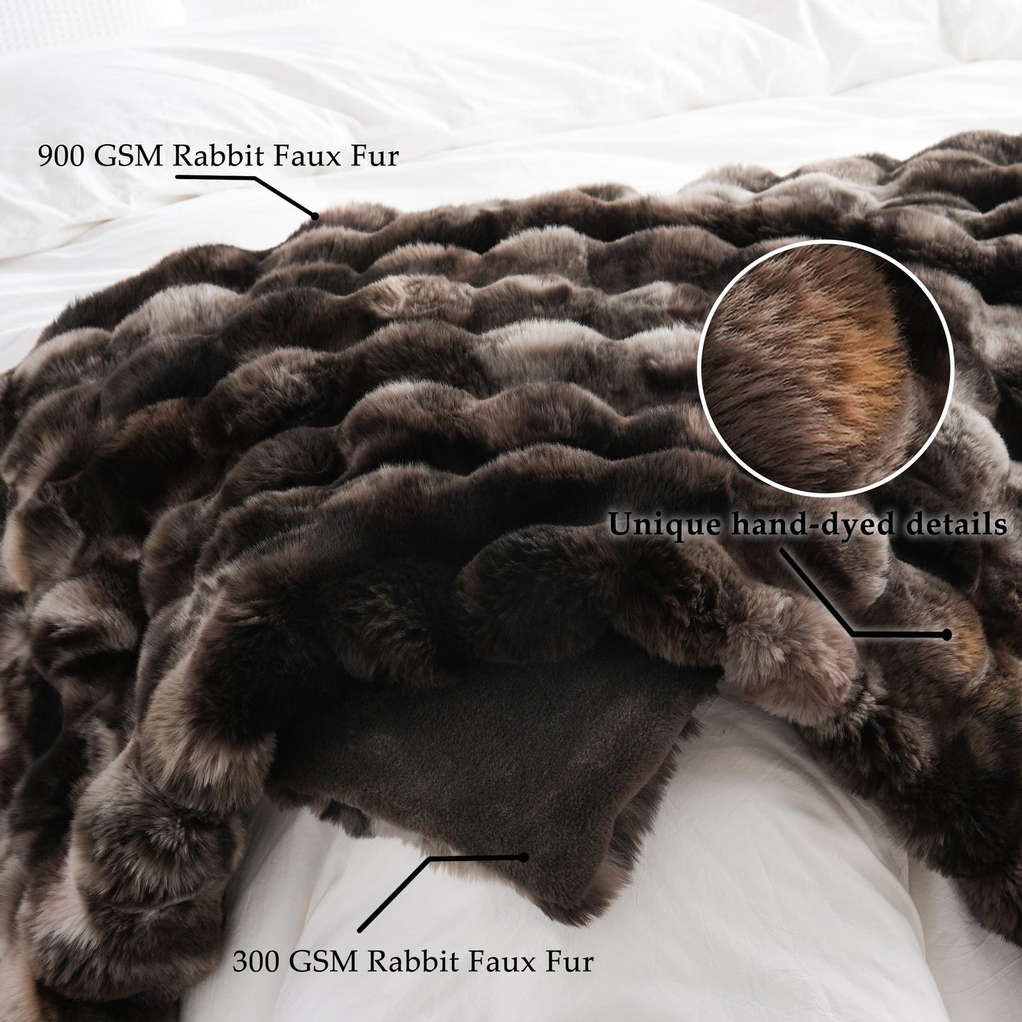 BENVWE Fluffy Faux Fur Throw Blanket for Couch, Soft Plush Thick Cozy Fuzzy Luxury Minky Bubble Blanket for Home Living Room Decor Gift for Women, Tie-dye Coffee, 50" x 60", 1100GSM
