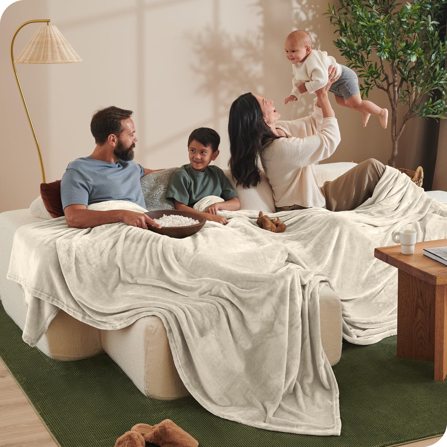 Bare Home Giant Fleece Blanket - Oyster - Lightweight, Ultra Soft & Warm for Bed, Sofa, Couch, Movie Night, Camping & Travel - Microplush