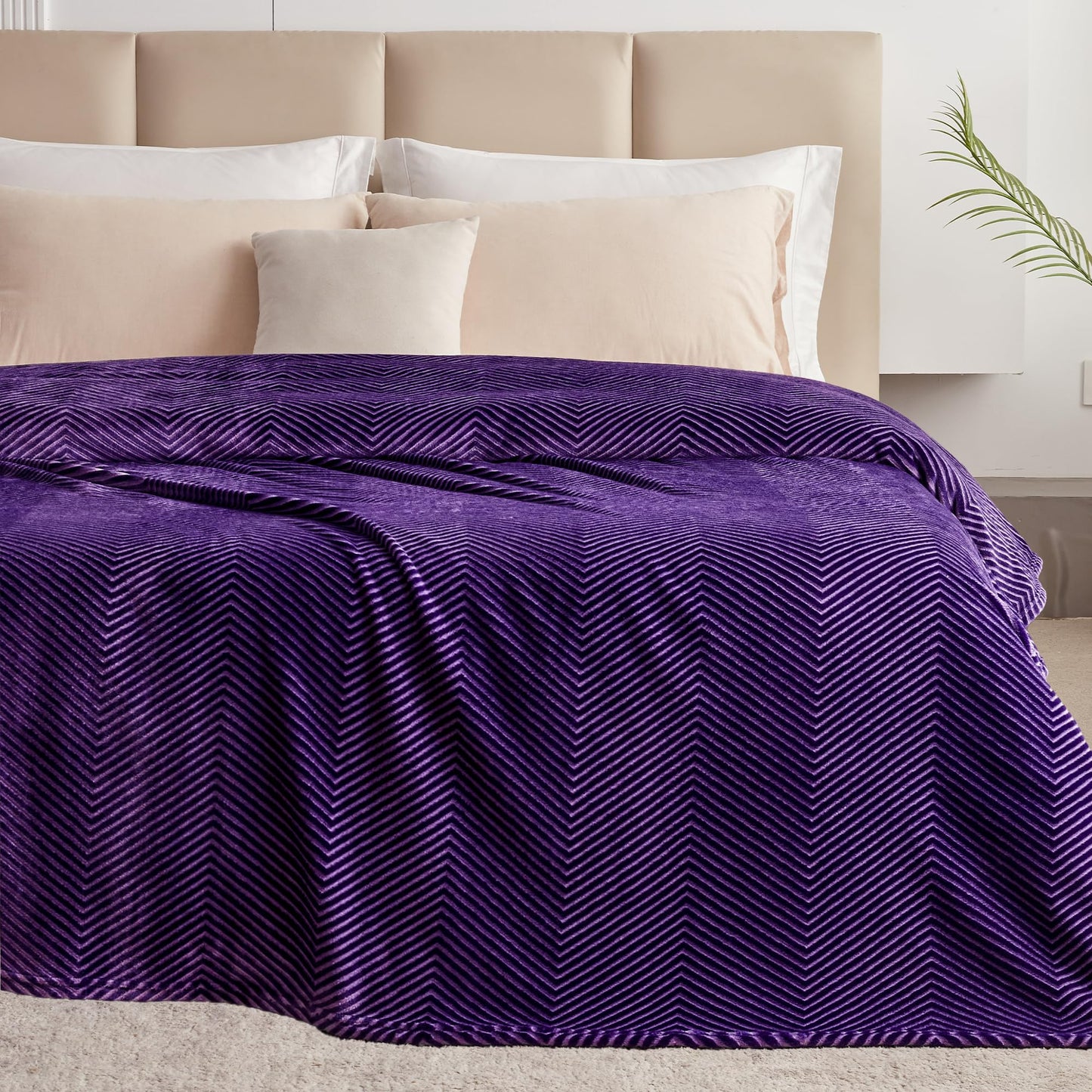 Oversized King Fleece Blanket 120x120 Inches, Seamless Soft Cozy 3D Jacquard Flannel Blanket 10'x10' Extra Large for Bed, Sofa, Couch, Travel & Camping, California King Throw, Purple - Wave
