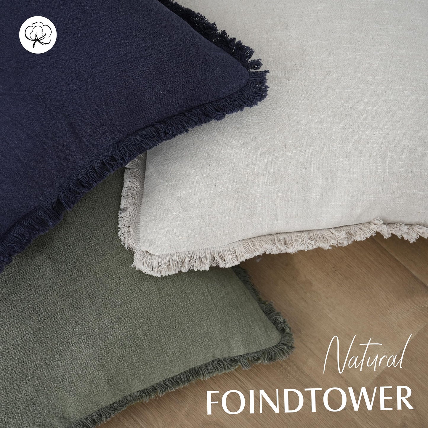 Foindtower Decorative Linen Fringe Lumbar Throw Pillow Covers Cozy Boho Farmhouse Cushion Cover with Tassel Soft Accent Pillowcase for Sofa Bed Living Room Home Decor, 12×20 Inch, 1PC, Olive Green
