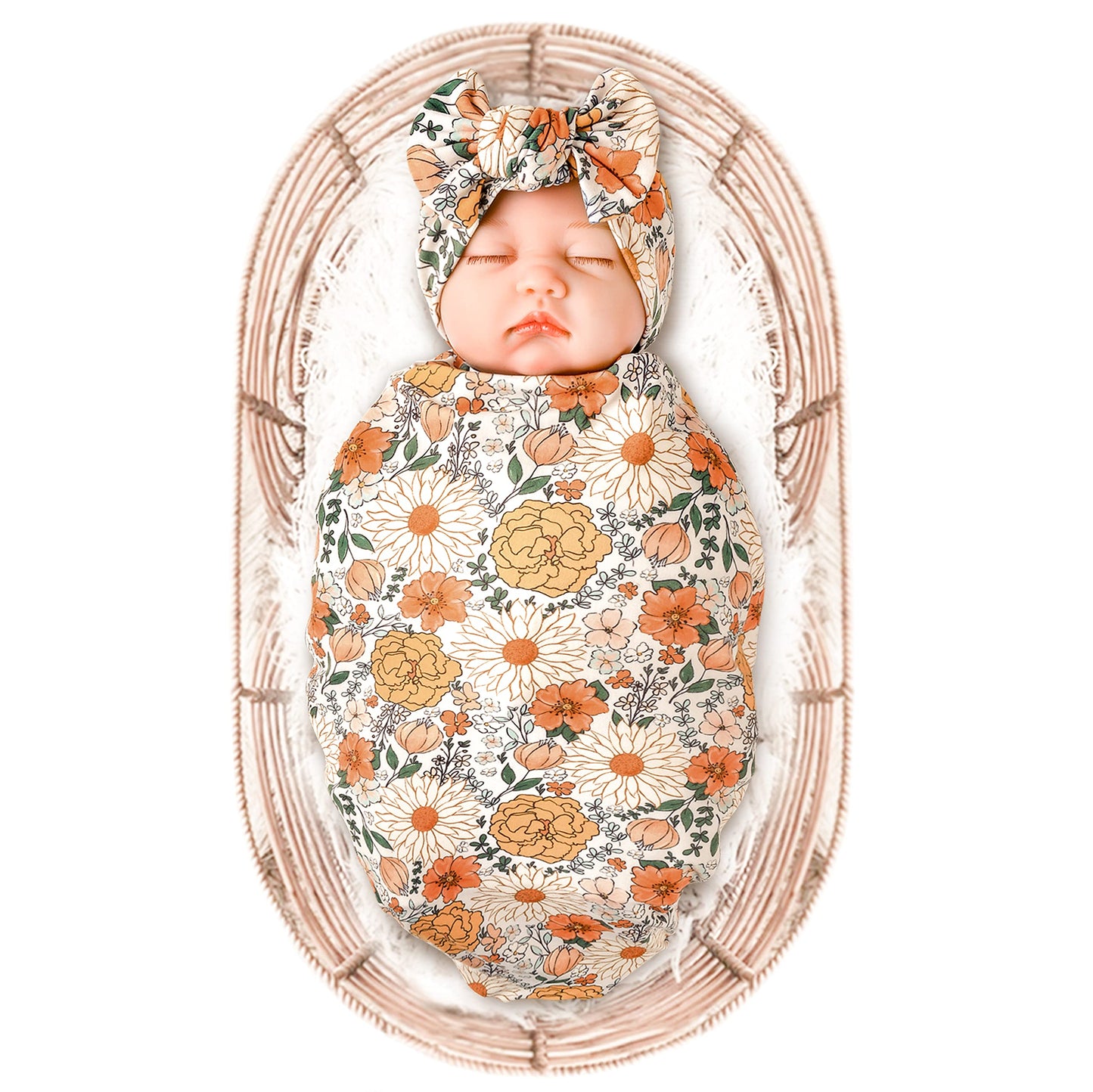 Konssy Baby Girl Newborn Receiving Blanket with Headband Set Baby Swaddle Nursery Swaddle Wrap