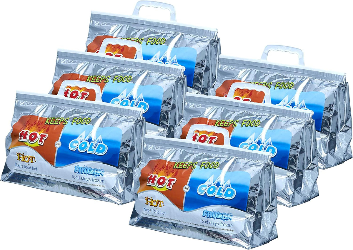 Superio Hot and Cold Insulated Bags for Food Delivery, Grocery Shopping Bags, Food Storage for Hot and Frozen Food for Travel, Disposable Cooler Bag, Reinforced Thermal Lunch Bag (6, 13"x5.5"x8.5")