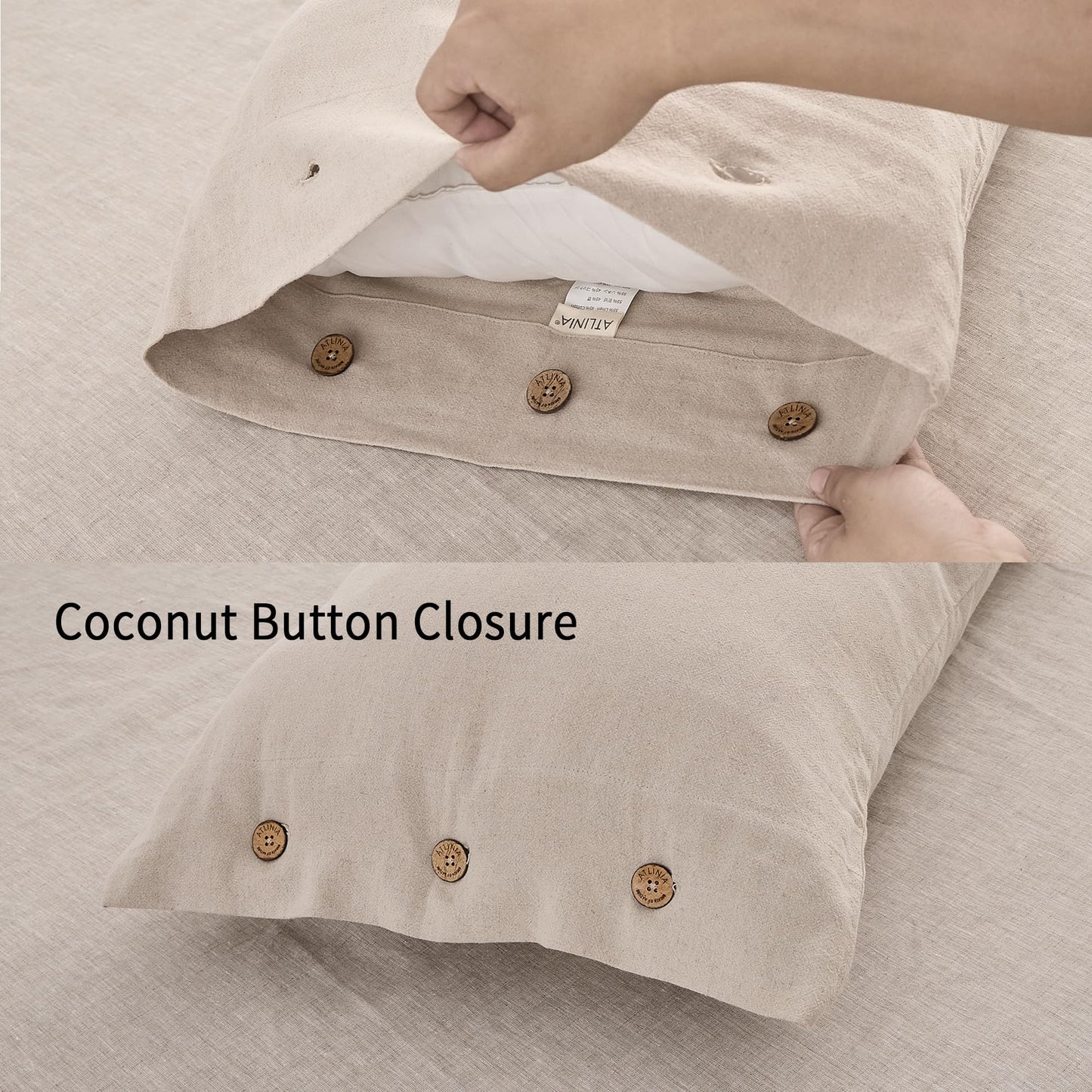 ATLINIA Linen Body Pillowcase with Button - 1 Pack 20"x 54" Body Pillow Cover, Bed Flax Linen Cotton Blend Body Pillow Sham Breathable Cooling Long Decorative Pillow Case Linen Color