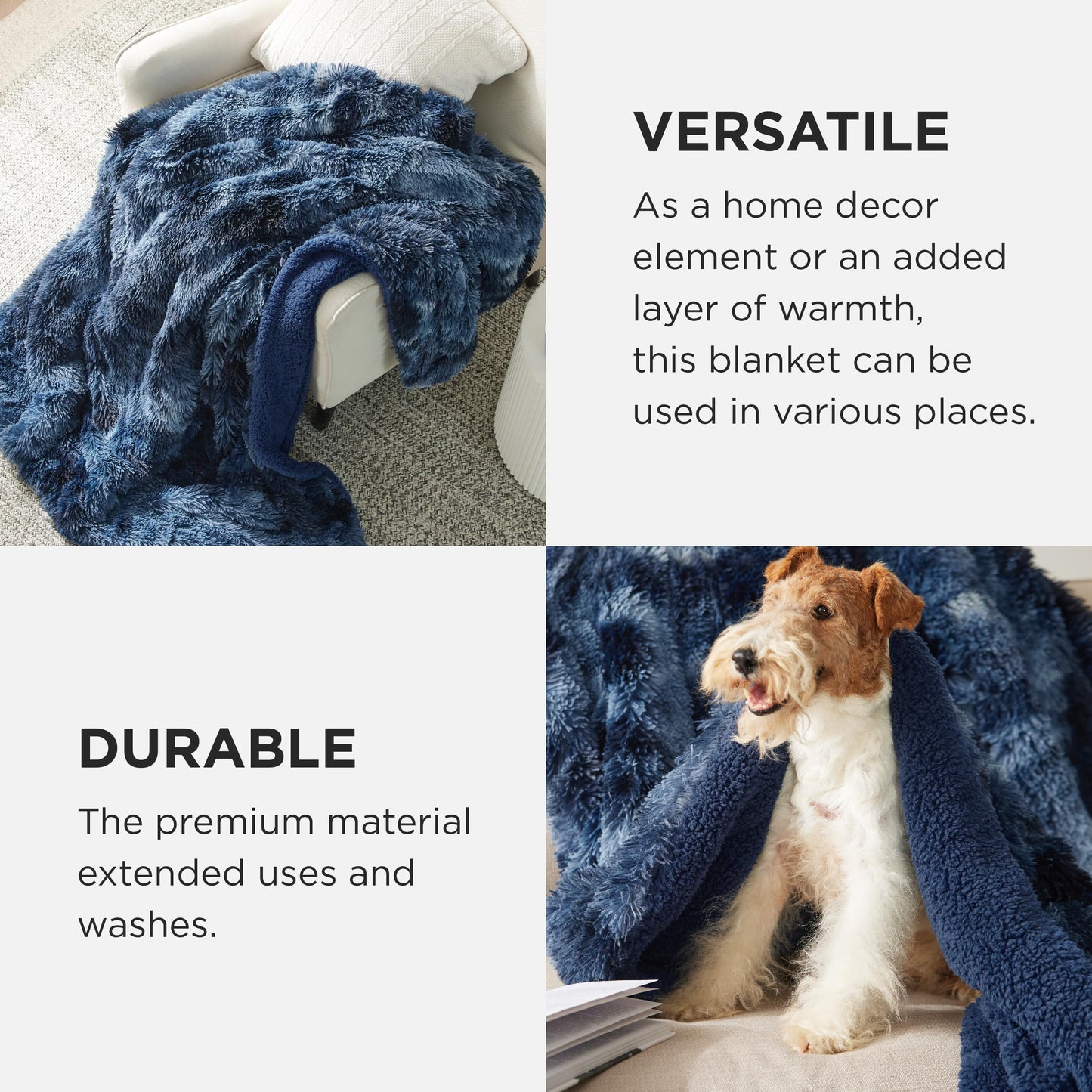 Bedsure Fluffy Tie Dye Navy Blue King Size Blanket for Bed, Thick Soft Sherpa Faux Fur Fleece Bedding Fuzzy Plush Winter Warm Heavy Oversize Large King Blanket, Cozy Blue Gifts for Men Women, 108x90