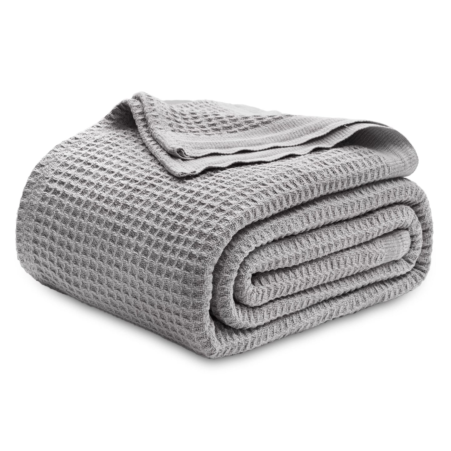 Bedsure 100% Cotton Blanket King Size for Bed - Breathable and Soft, Waffle Weave Blanket for Summer Spring, Grey, 104x90 inches