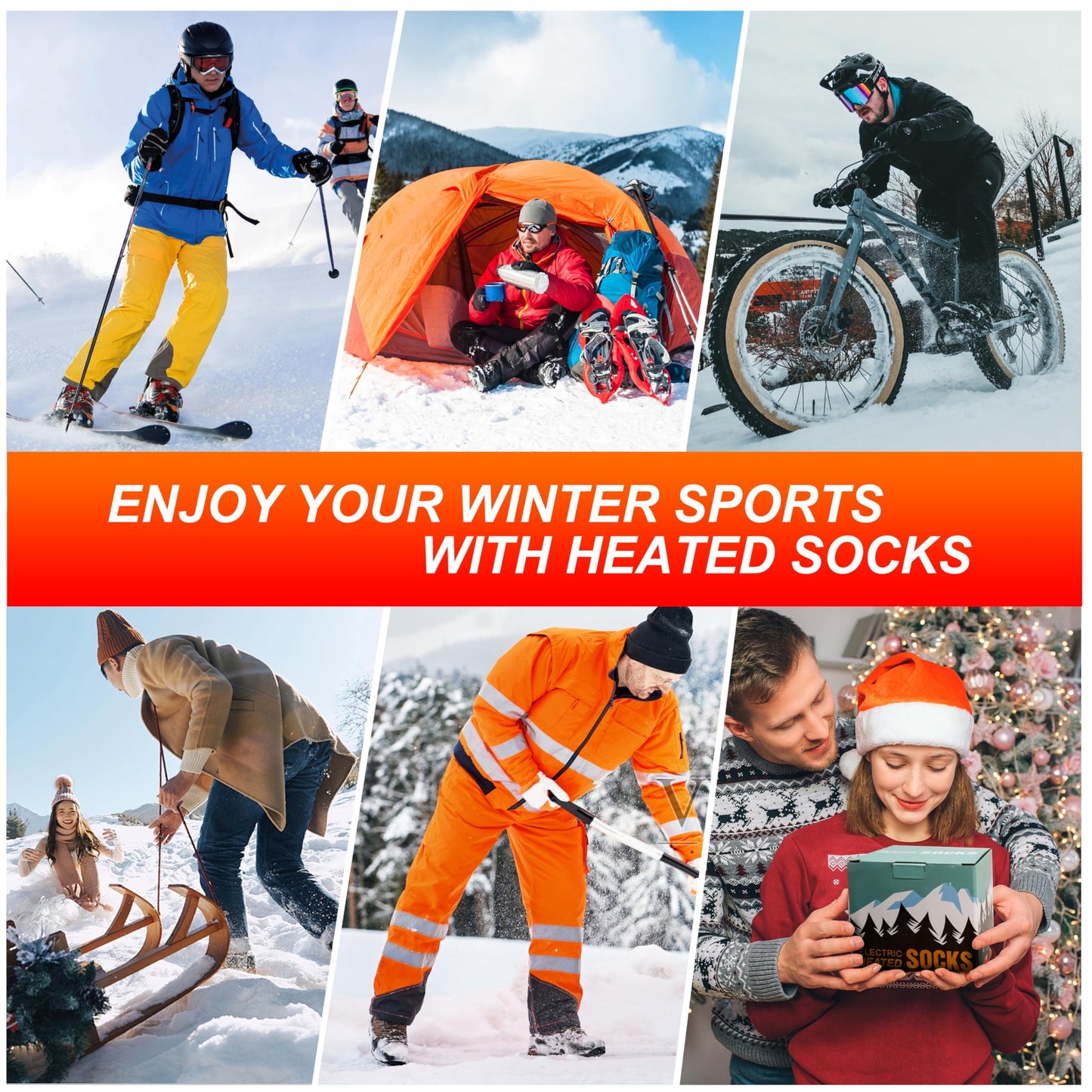 Heated Socks, Heated Socks for Men Women with APP Control, 8000mAh Rechargeable Electric Up to 10 Hours Washable Winter Warm Socks Foot Warmer for Skiing Cycling Camping