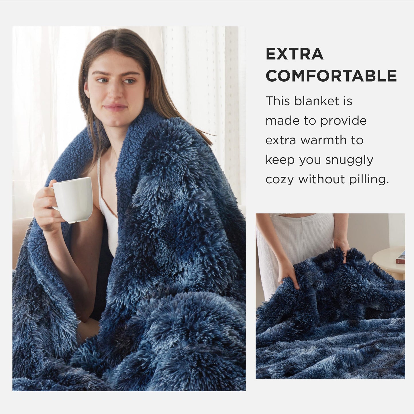 Bedsure Fluffy Tie Dye Navy Blue King Size Blanket for Bed, Thick Soft Sherpa Faux Fur Fleece Bedding Fuzzy Plush Winter Warm Heavy Oversize Large King Blanket, Cozy Blue Gifts for Men Women, 108x90