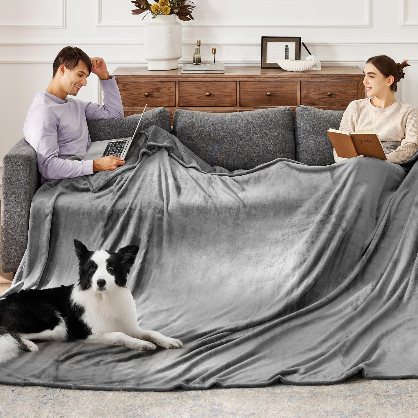 Bedsure Oversized King Big Blanket 120"x120" - Extra Large Soft Blankets for Bed, Sofa, Couch, Travel, Camping, Party, Giant Huge Throws, 10'x10', Dark Grey