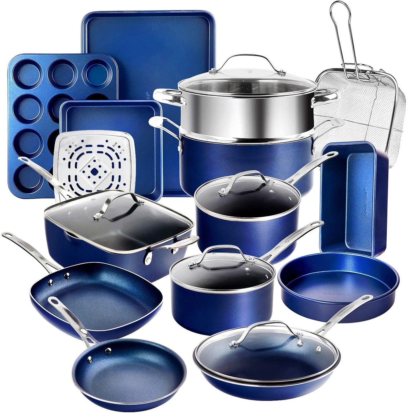 GRANITESTONE 20 Pc Kitchen Pots and Pans Set Non Stick Cookware Set, Kitchen Cookware Sets with Deep Frying Pan Set and Bakeware Set, Non Toxic PFOA PFOS Free, Oven and Dishwasher Safe