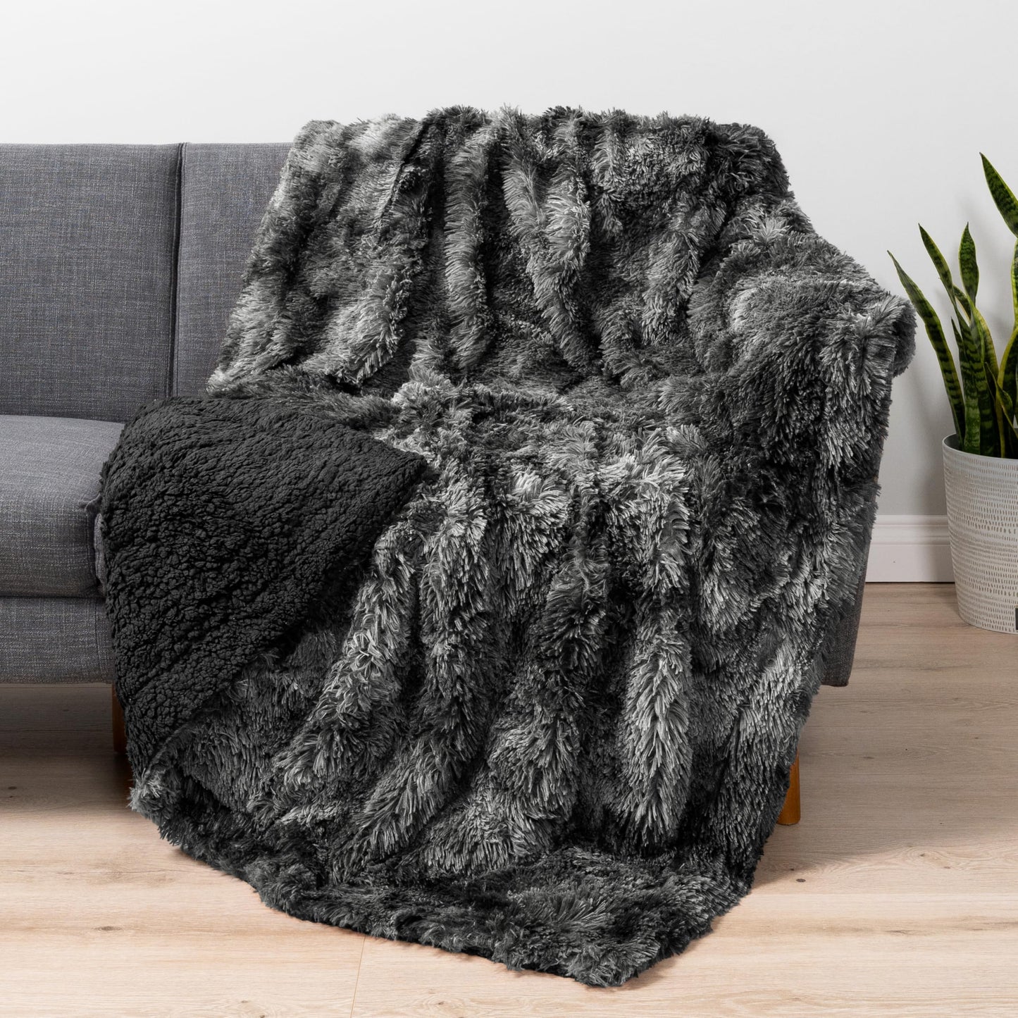 Pavilia Black Fluffy Bed Blanket, Queen Size, Fuzzy Plush Warm Large Blanket for Couch Sofa, Super Soft Thick Faux Fur Sherpa, Tie-Dye, 90x90