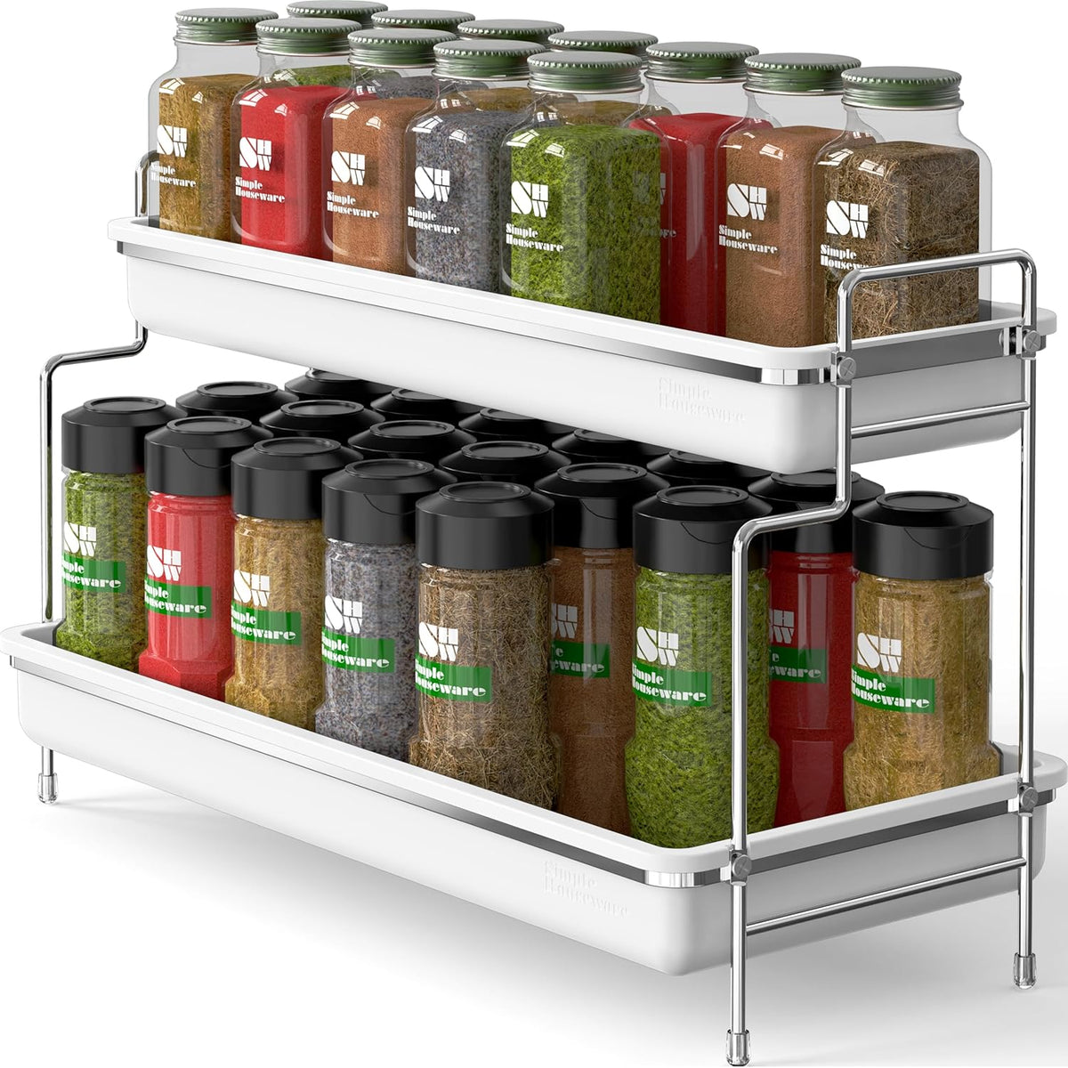 Simple Houseware 2-Tier Spice Rack Kitchen Organizer Countertop Shelf, White