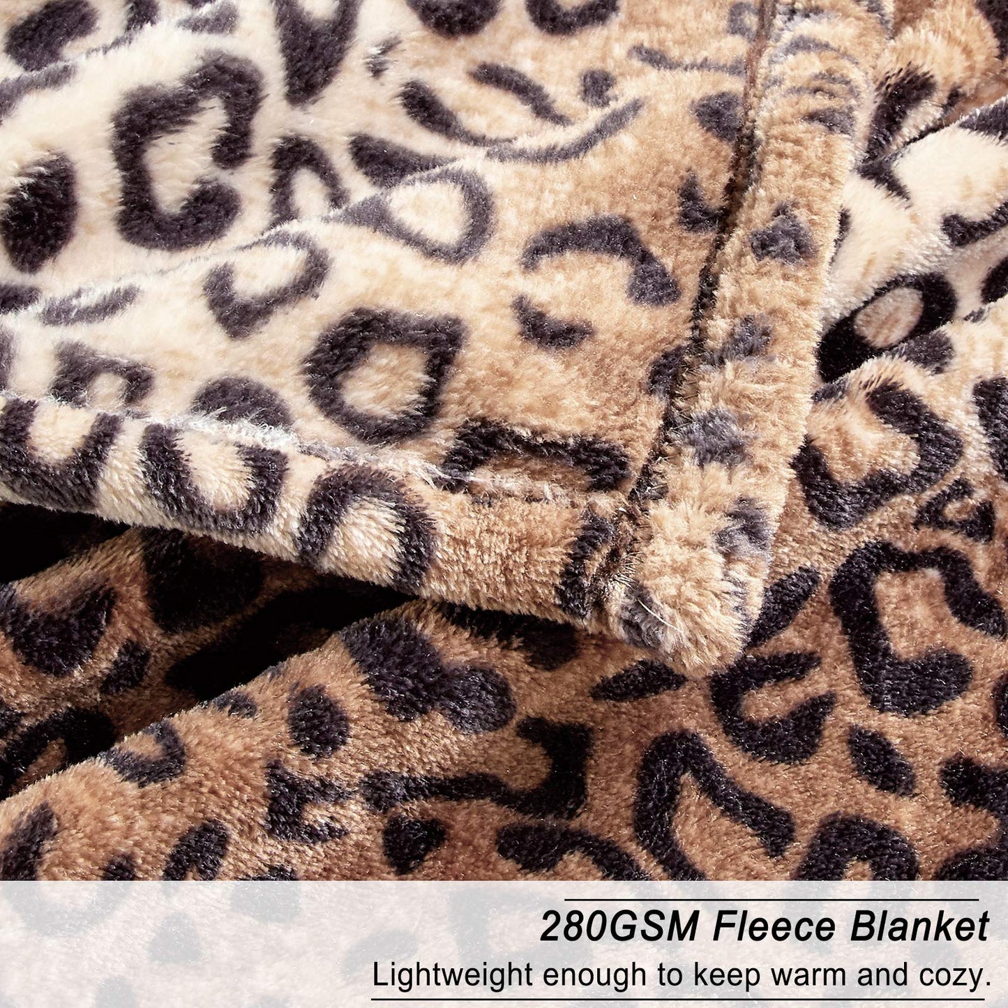 Viviland Flannel Fleece Blanket Queen Size 90x90 inches, Lightweight, Super Soft Cozy Warm Blanket, Leopard Print