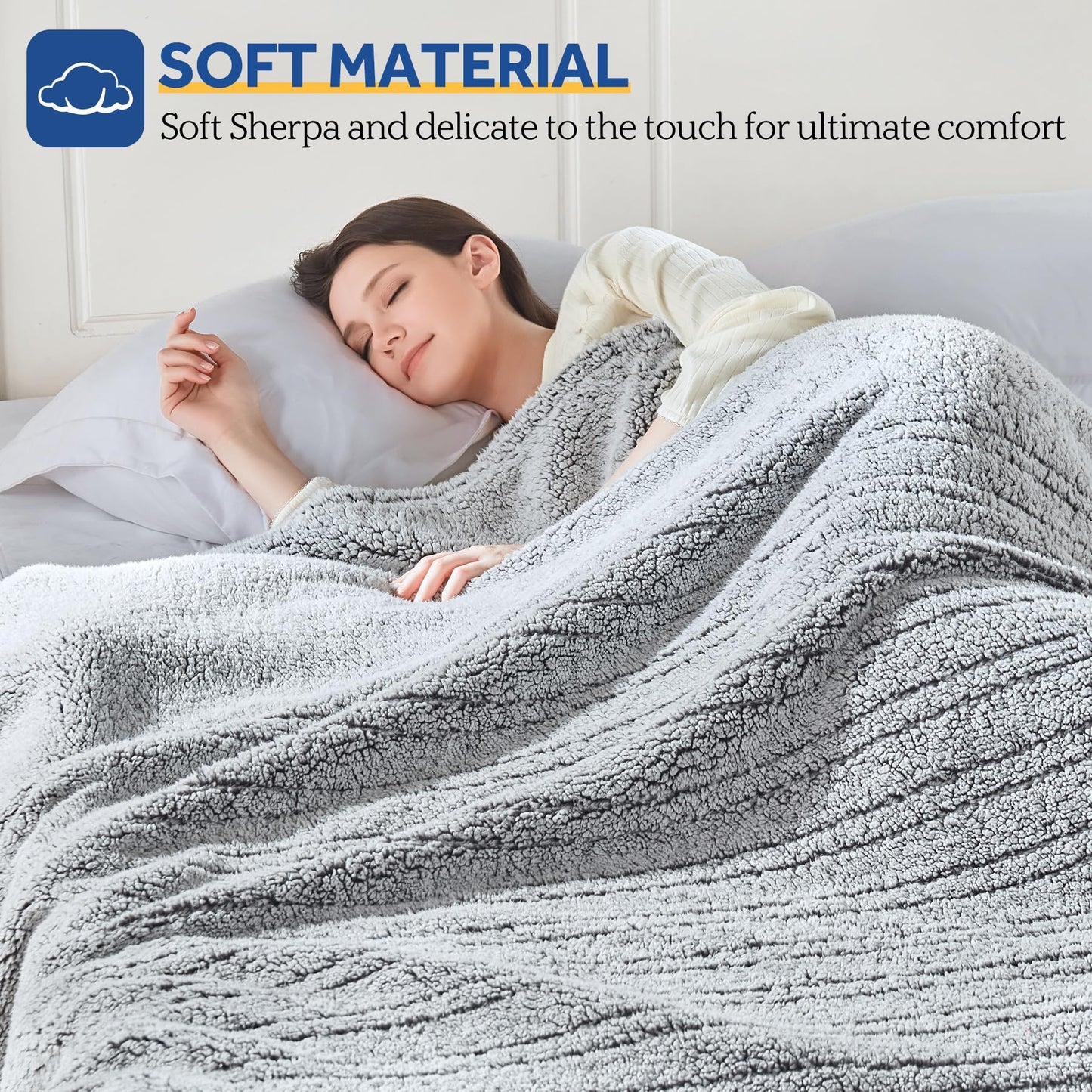 Sealy Electric Blanket Twin Size, Soft Sherpa Heated Blanket Single Control with 10 Heating Levels & 1 to 12 Hours Auto-Off Settings Over-Heated Protection 62"x84" Machine Washable, Charcoal