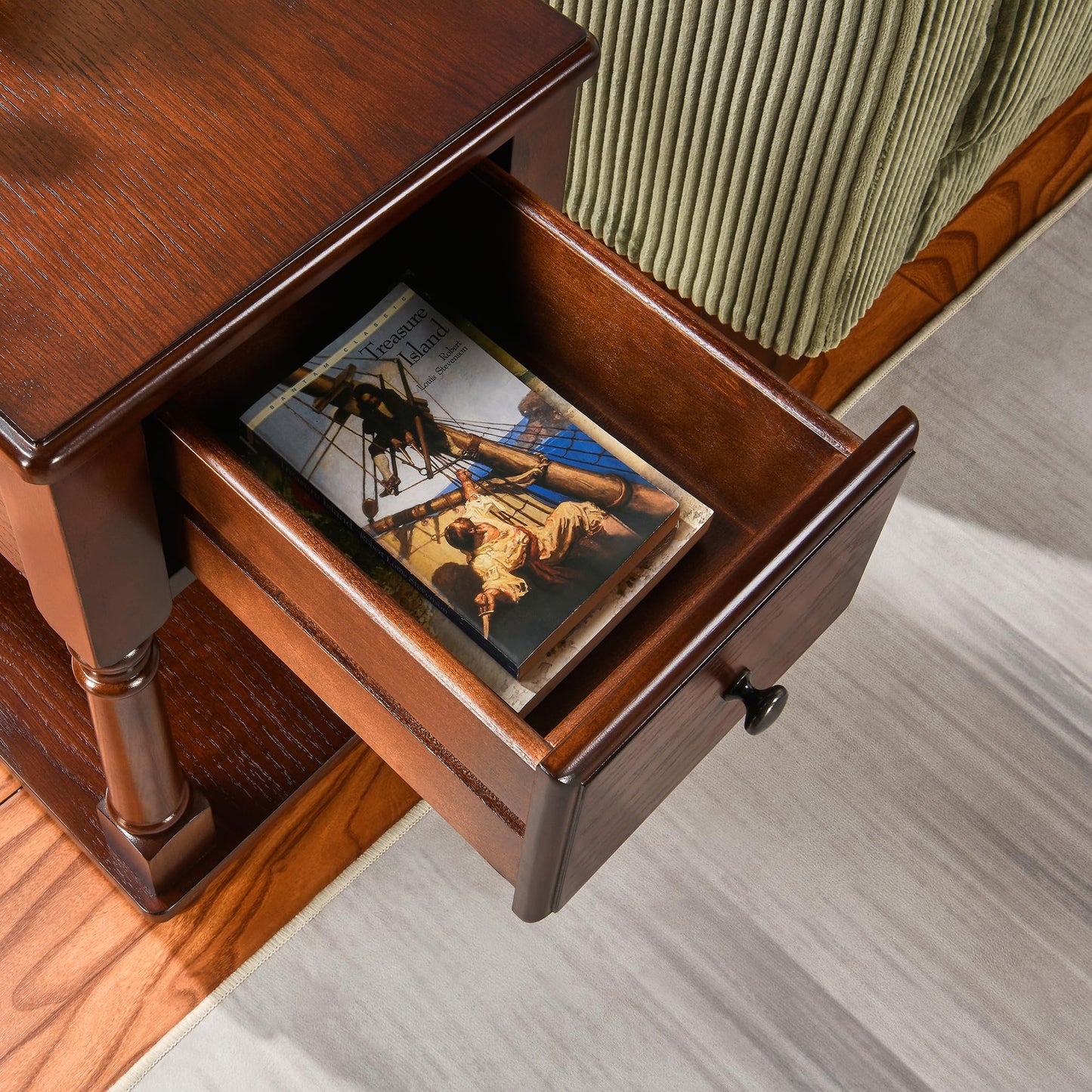 Narrow End SideTable with Drawer and Storage Shelf, Solid Wood Sofa Tables, Slim Beside Table-, Telephone for Small Spaces, Living Room, 22"L x 13"W x 22.7"H No-tools Assembly Dark Walnut BBJ004DWA