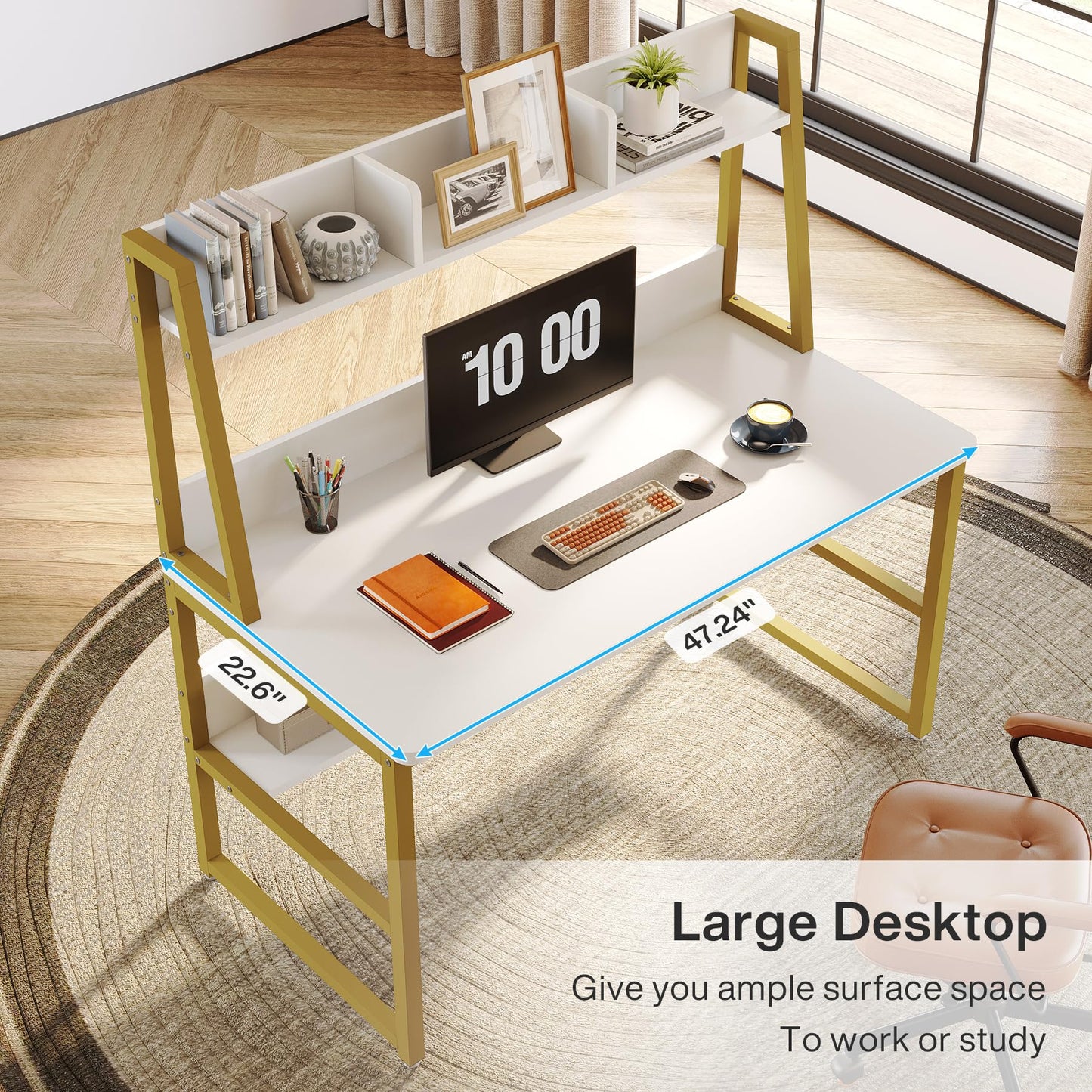 Tribesigns Computer Desk with Hutch, 47 inches Home Office Desk with Space Saving Design with Bookshelf for Small Spaces