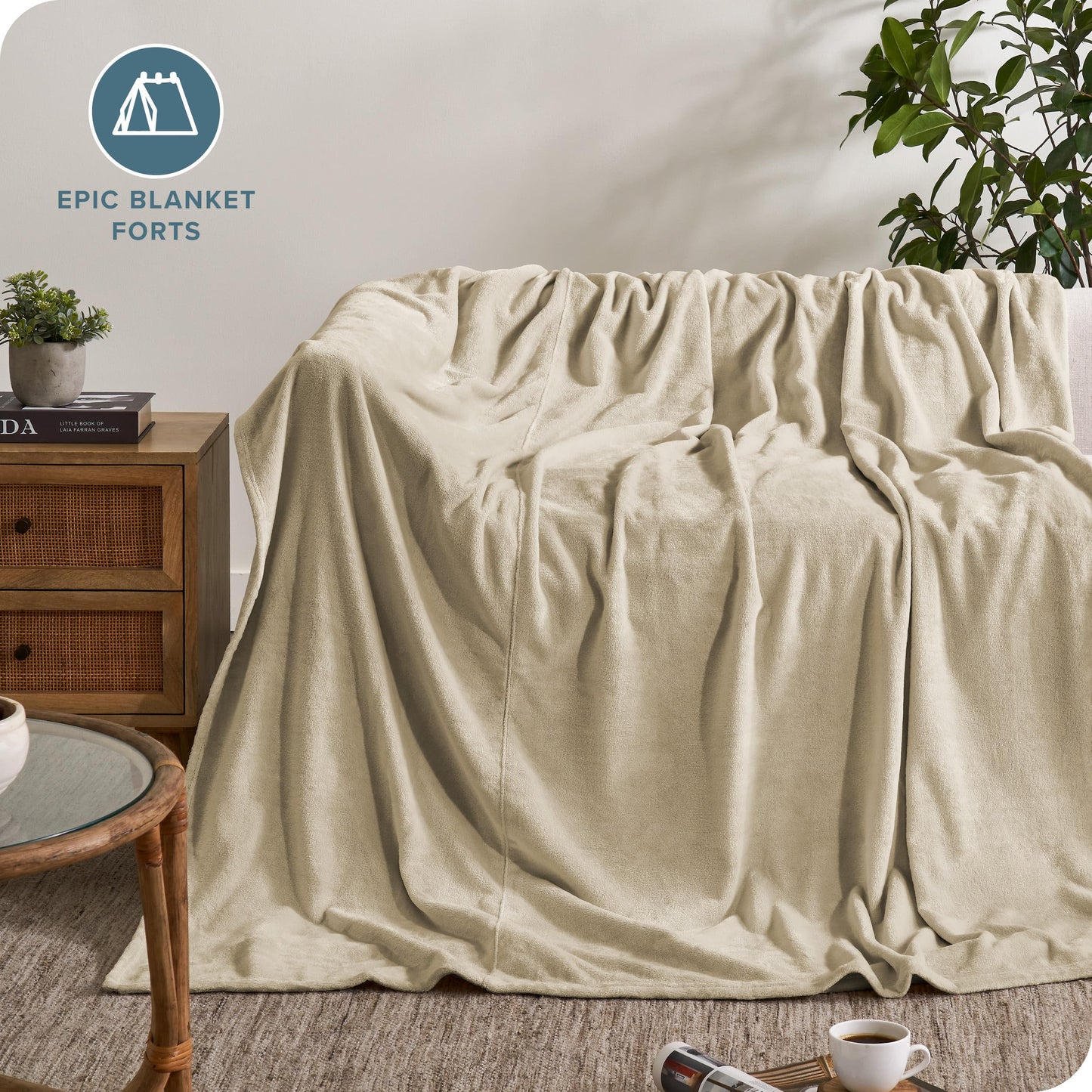 Bare Home Giant Fleece Blanket - Oyster - Lightweight, Ultra Soft & Warm for Bed, Sofa, Couch, Movie Night, Camping & Travel - Microplush