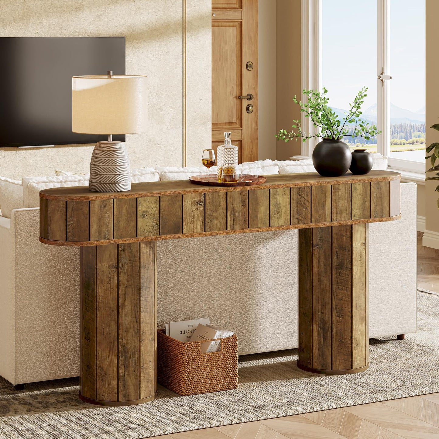 Tribesigns Farmhouse Console Table for Entryway, 63-Inch Long Sofa Table Behind Couch for Hallway, Living Room, Entrance, Rustic Brown