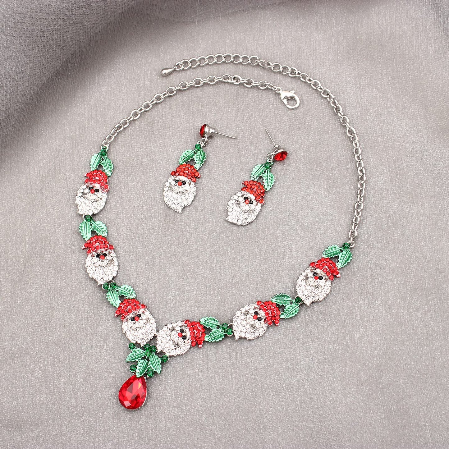 QYJ 2 Pcs/Set Fashion Statement Bib Santa Claus Christmas Necklace Dangle Earring Costume Jewelry Set for Christmas Party Xmas Gift for Women(Style1-Gold Plated)