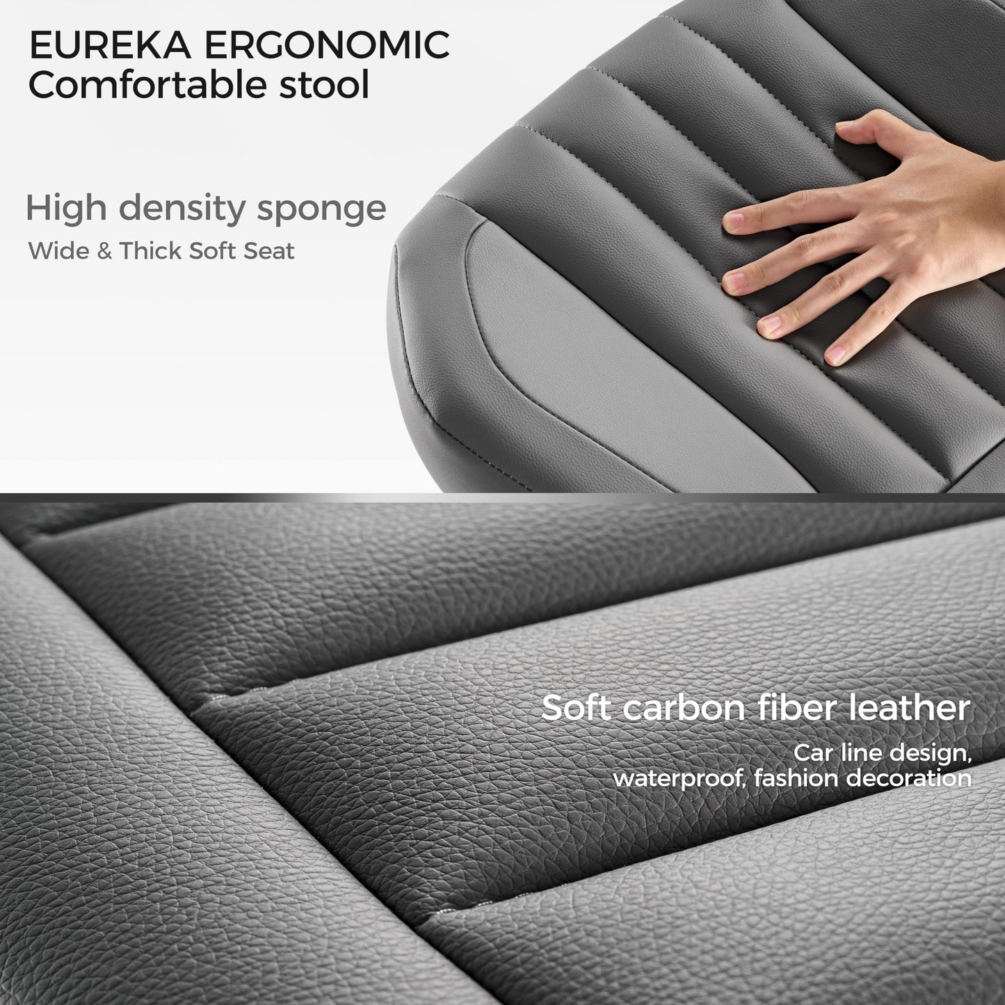 EUREKA ERGONOMIC Height Adjustable Foot Stool,19x18'' Large Seat Under Desk Footrest,Swivel Rolling Chair W Sturdy Wheels,Ottoman Stool Simple Meeting Chair for Home Office,Grey