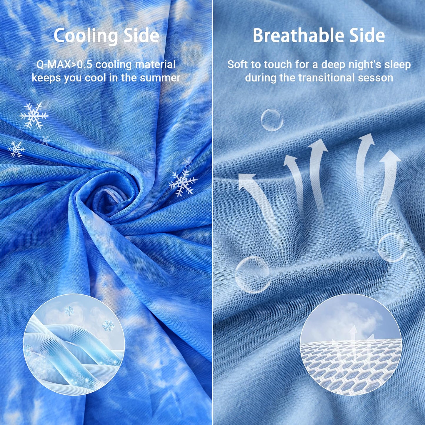 NORD ECO Cooling Blanket Queen Size for Hot Sleepers, Arc-Chill Cool Tech Fabric Q-Max>0.5, Lightweight Breathable Ice Cold Summer Blanket for Bed, Keep Cool for Night Sweats, 90"x90", Tie Dye Blue