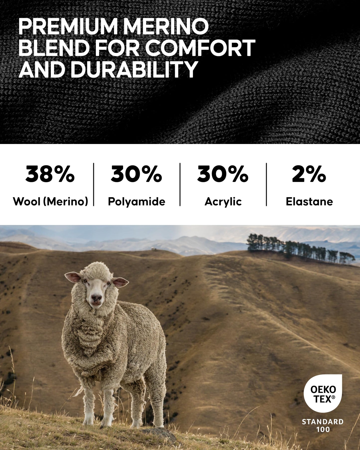 DANISH ENDURANCE Merino Wool Light Hiking Socks, Cushioned & Moisture Wicking Hiking Socks, Men, Women & Kids, 3 Pack