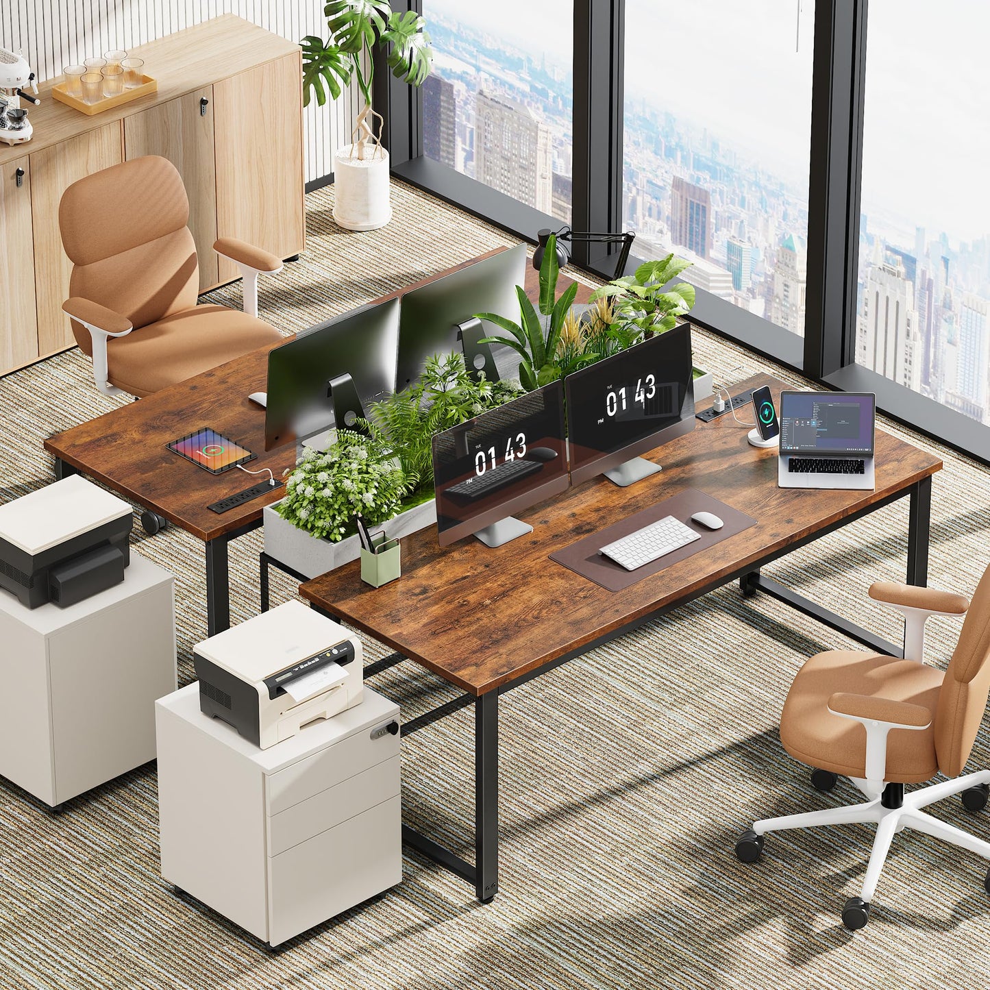 Huuger 55 x 24 inch Desk with Power Outlets & USB-C, Deeper & Thicker Desktop, Robust Metal Tubes, Computer Desk, Heavy Duty Office Desk, Work Gaming Desk for Home Office, Rustic Brown