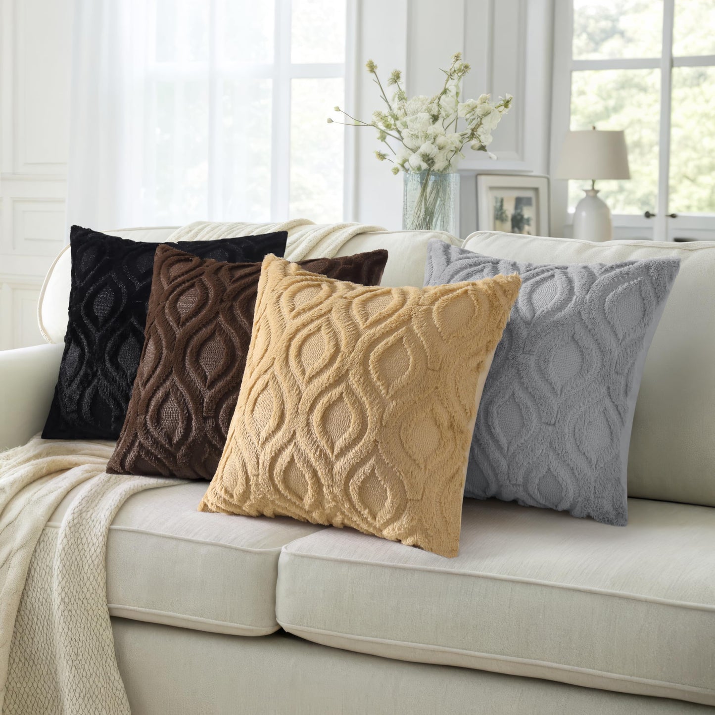 decorUhome Throw Pillow Covers 12x20 Inch Set of 2, Soft Plush Faux Wool Brown Solid Couch Pillow Covers, Accent Farmhouse Neutral Square Pillow Cases for Sofa Bed Living Room Home Decor