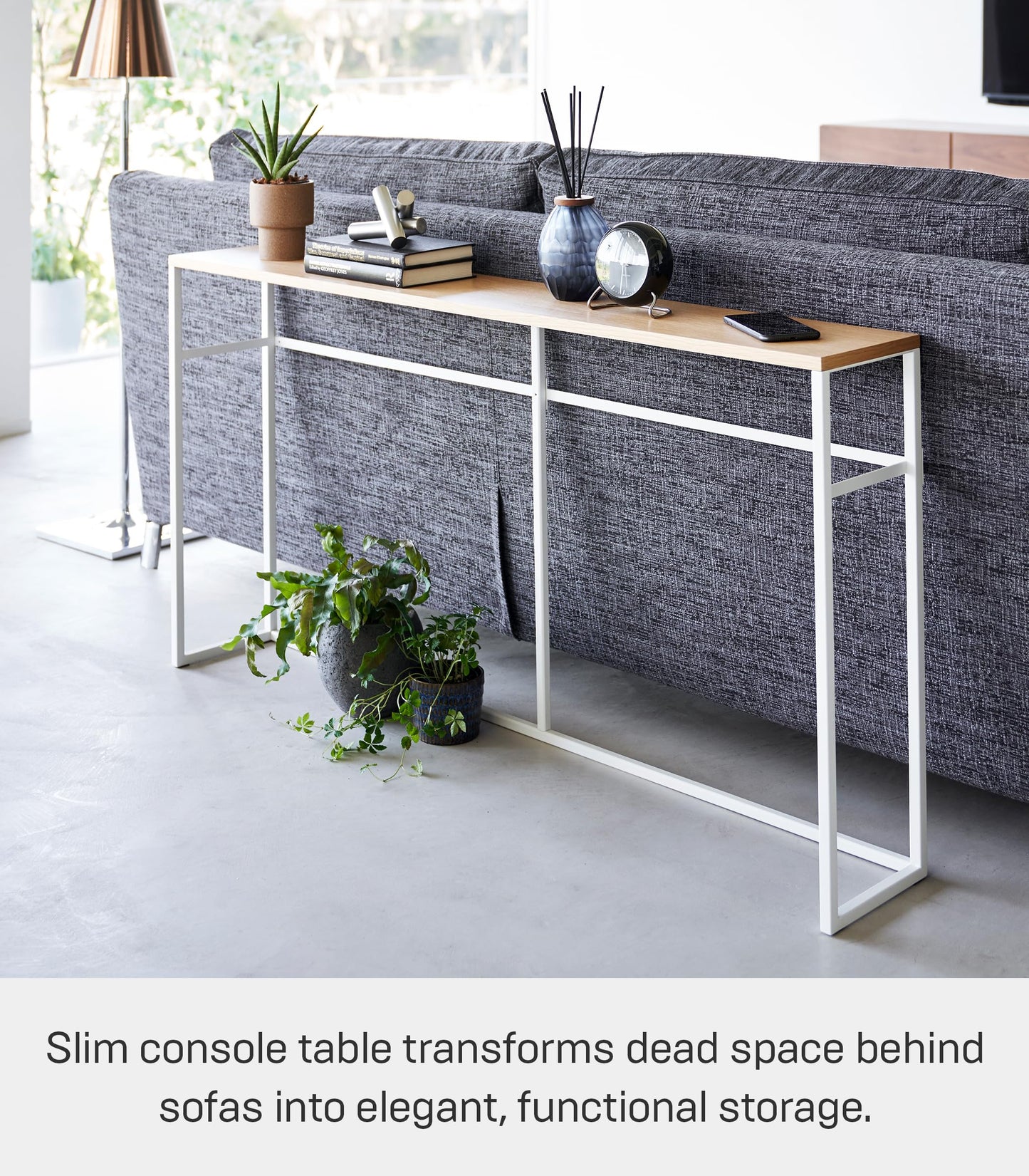 Yamazaki Home Tower Long Console Table For Entryway Or Hallways, Narrow Behind Sofa Table With Wooden Top - Open, 26" - Steel
