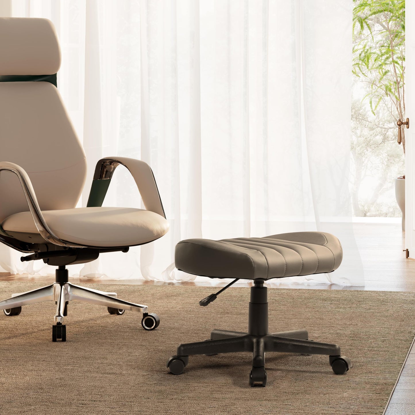 EUREKA ERGONOMIC Height Adjustable Foot Stool,19x18'' Large Seat Under Desk Footrest,Swivel Rolling Chair W Sturdy Wheels,Ottoman Stool Simple Meeting Chair for Home Office,Grey