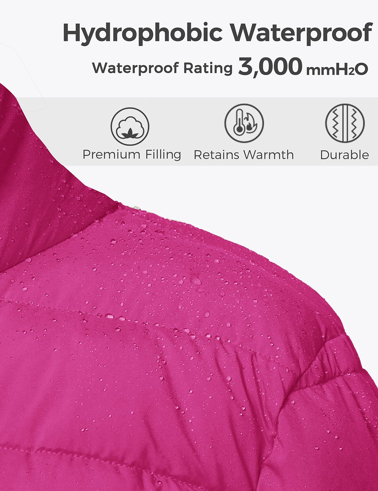 wantdo Plus Size Puffer Jacket Women Quilted Hooded Winter Coats Rose Red 3X